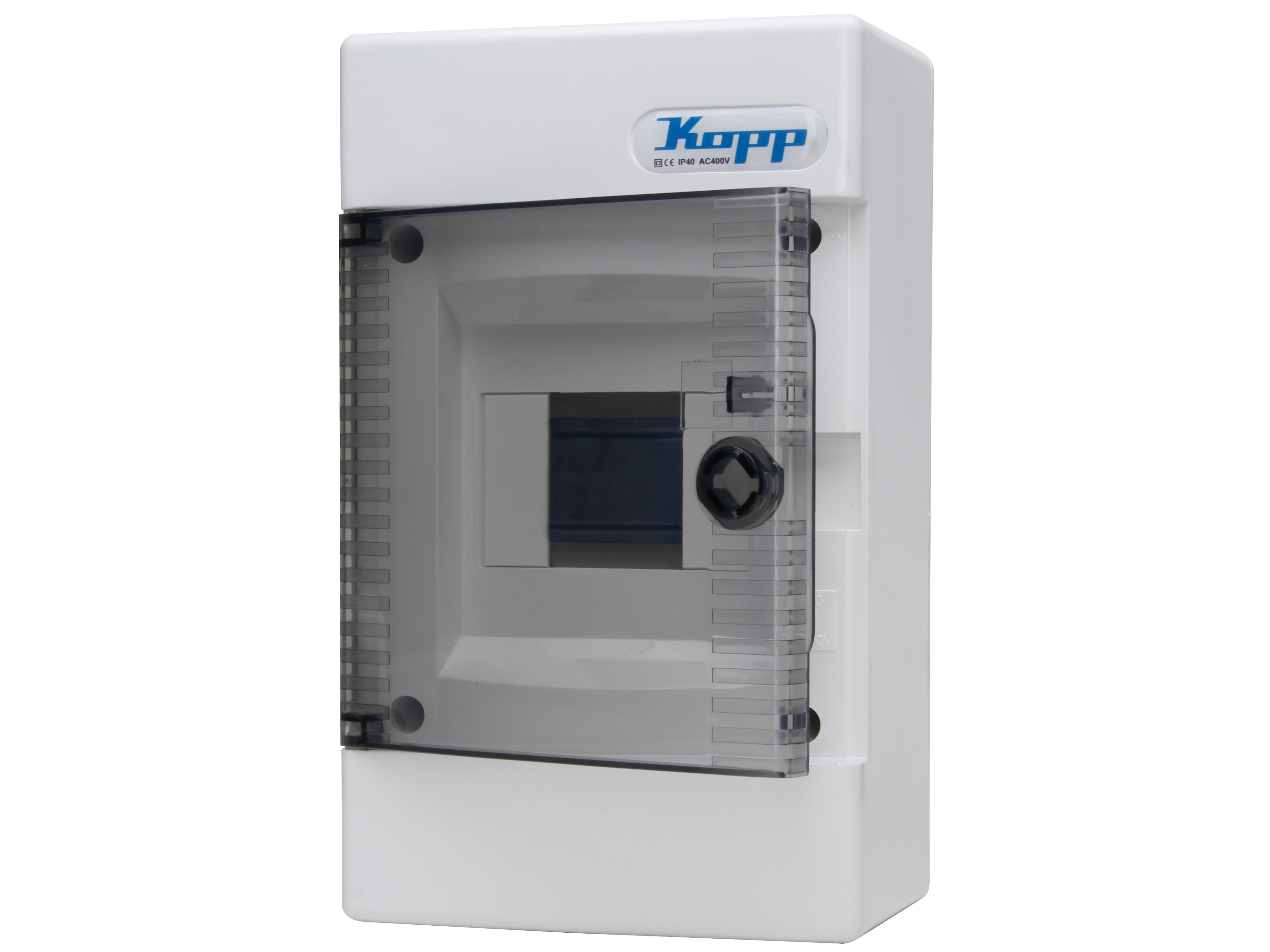 KOPP Aufputz-Verteilerkasten N4C, IP40, mit Tür, 1-reihig, 4 Pole KOPP Aufputz-Verteilerkasten N4C, IP40, mit Tür, 1-reihig, 4 Pole