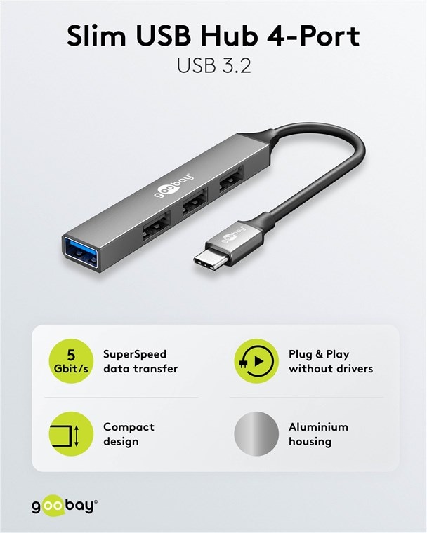 GOOBAY USB-C Hub 74457 Slim 4 Port USB-C auf USB-A GOOBAY USB-C Hub 74457 Slim 4 Port USB-C auf USB-A
