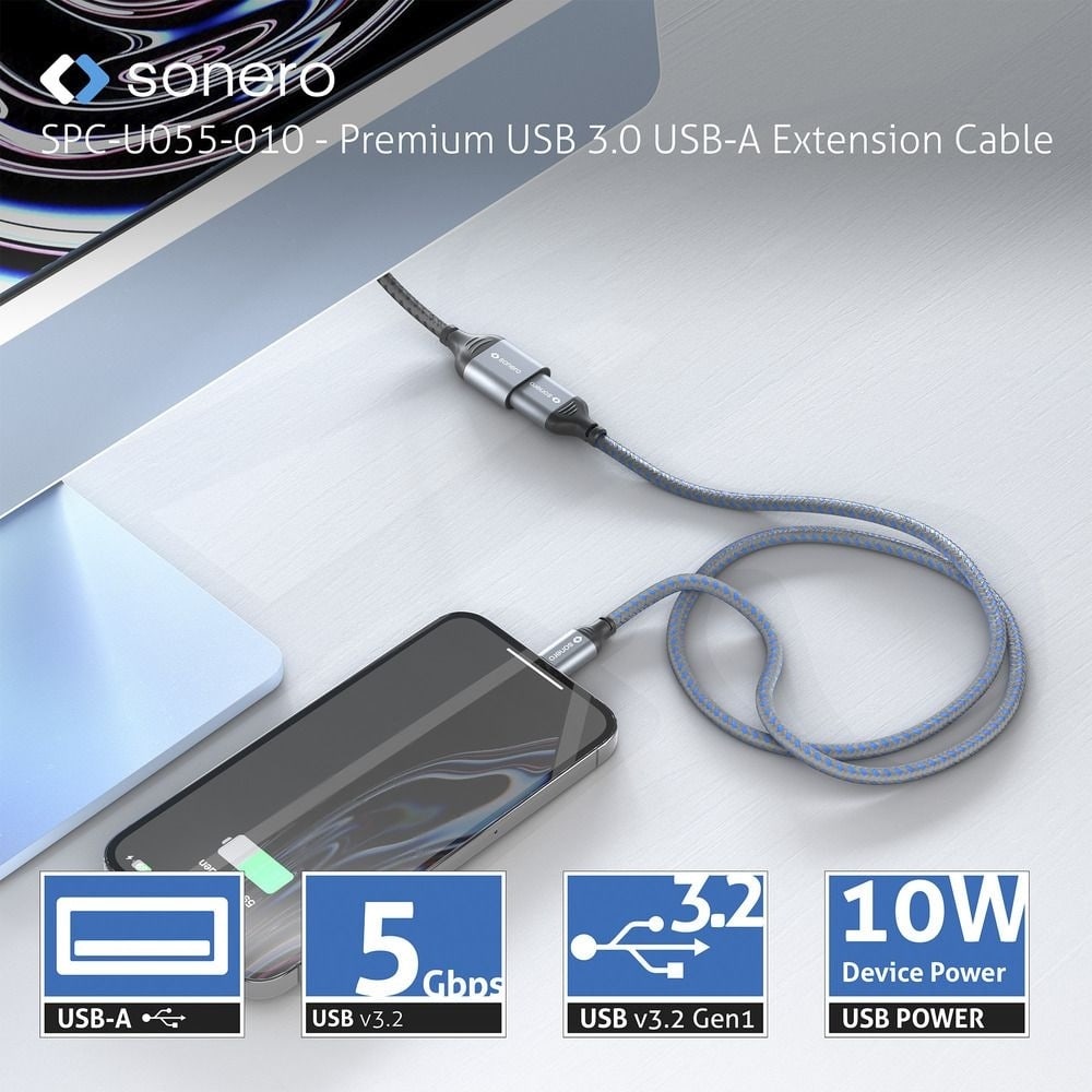 SONERO USB 3.0 Verlängerung SPC-U055-030 3m grau-schwarz SONERO USB 3.0 Verlängerung SPC-U055-030 3m grau-schwarz
