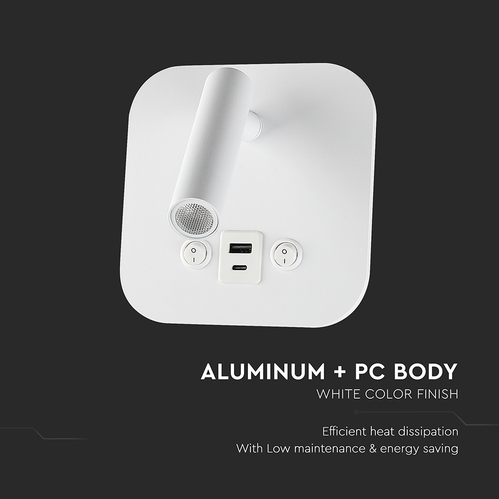 V-TAC LED-Wandleuchte VT-80068, 8W, 3000K, EEK: F, CREE Chip, 830lm, IP20, weiß