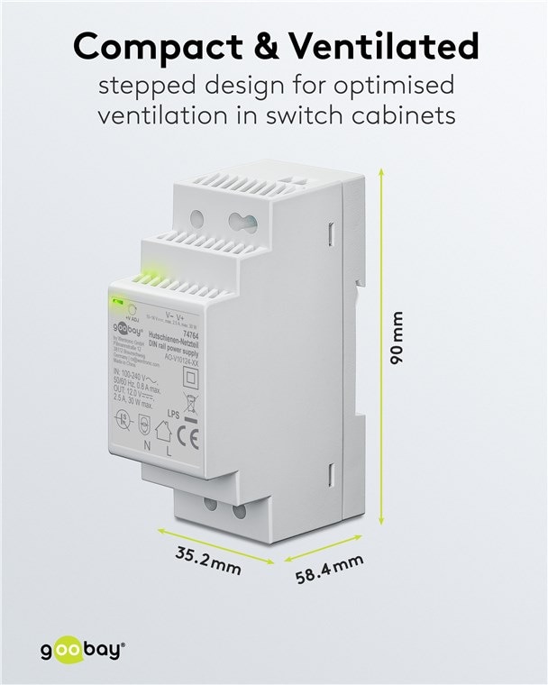 GOOBAY Hutschienen-Netzteil 74764, 12 V, 2,5 A, 30 W GOOBAY Hutschienen-Netzteil 74764, 12 V, 2,5 A, 30 W