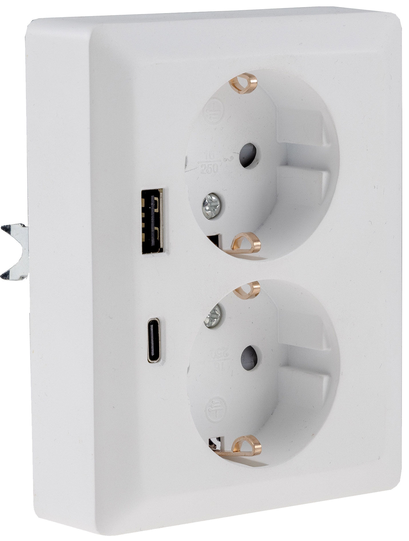 MILOS Schutzkontakt-Steckdose 23719, 2-fach, 2in1, USB-A+C/PD, 16A/250V, weiß