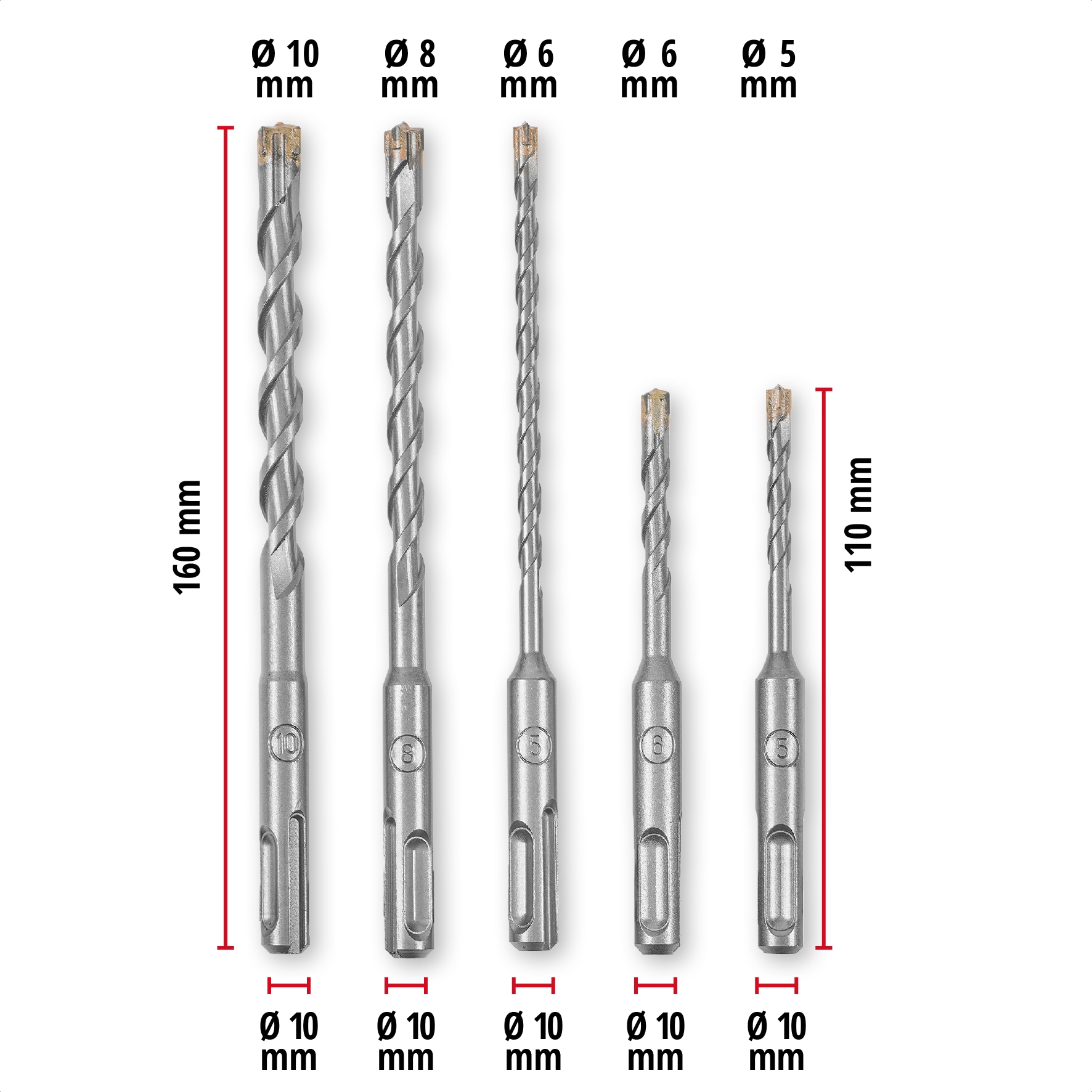 EINHELL SDS-Plus Hammerbohrer-Set, 265505, 5-10 mm, 5-teilig EINHELL SDS-Plus Hammerbohrer-Set, 265505, 5-10 mm, 5-teilig