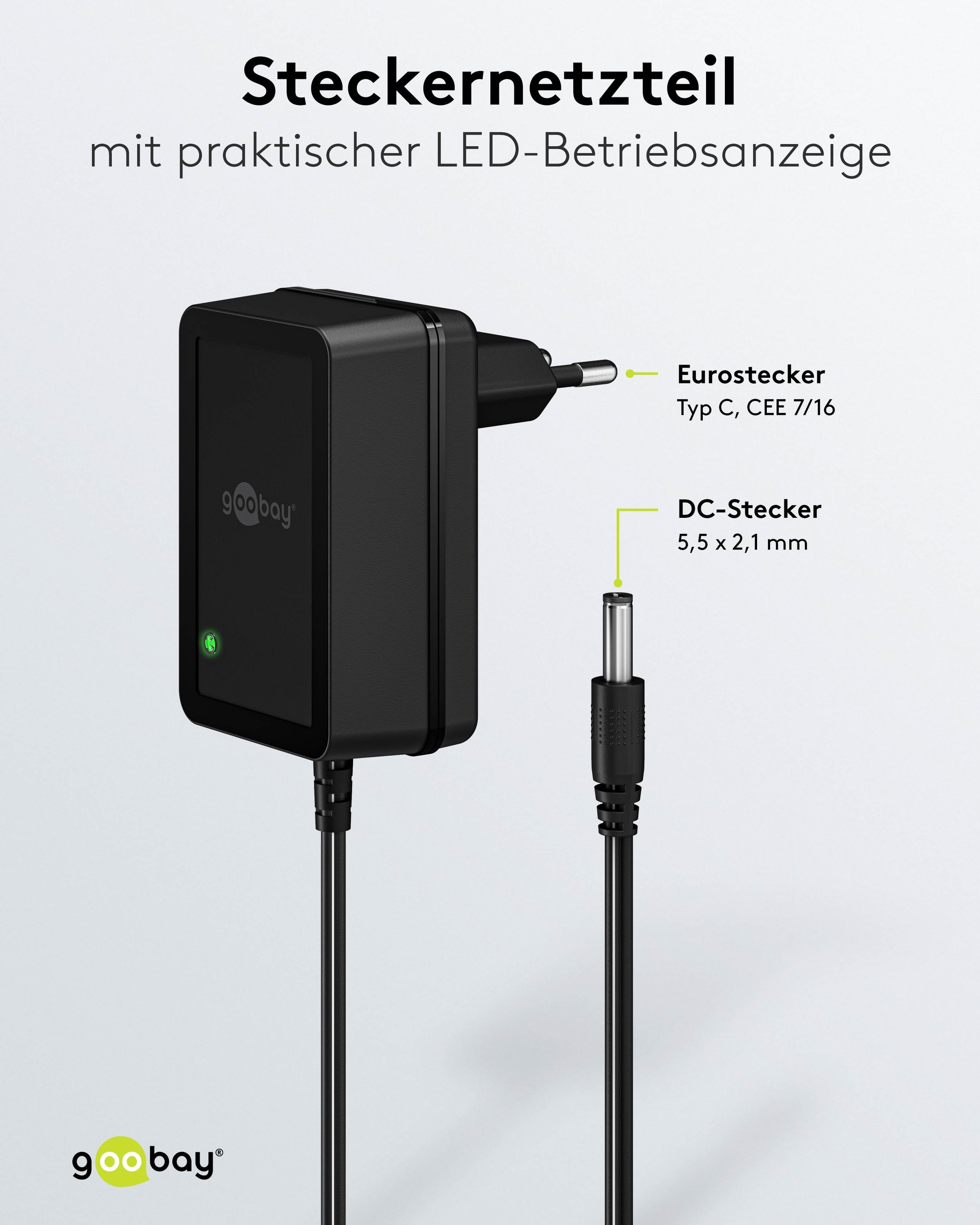 GOOBAY Universal-Netzteil 64975, 12 V-/1 A, 18 W, 5,5x2,1 mm, schwarz GOOBAY Universal-Netzteil 64975, 12 V-/1 A, 18 W, 5,5x2,1 mm, schwarz