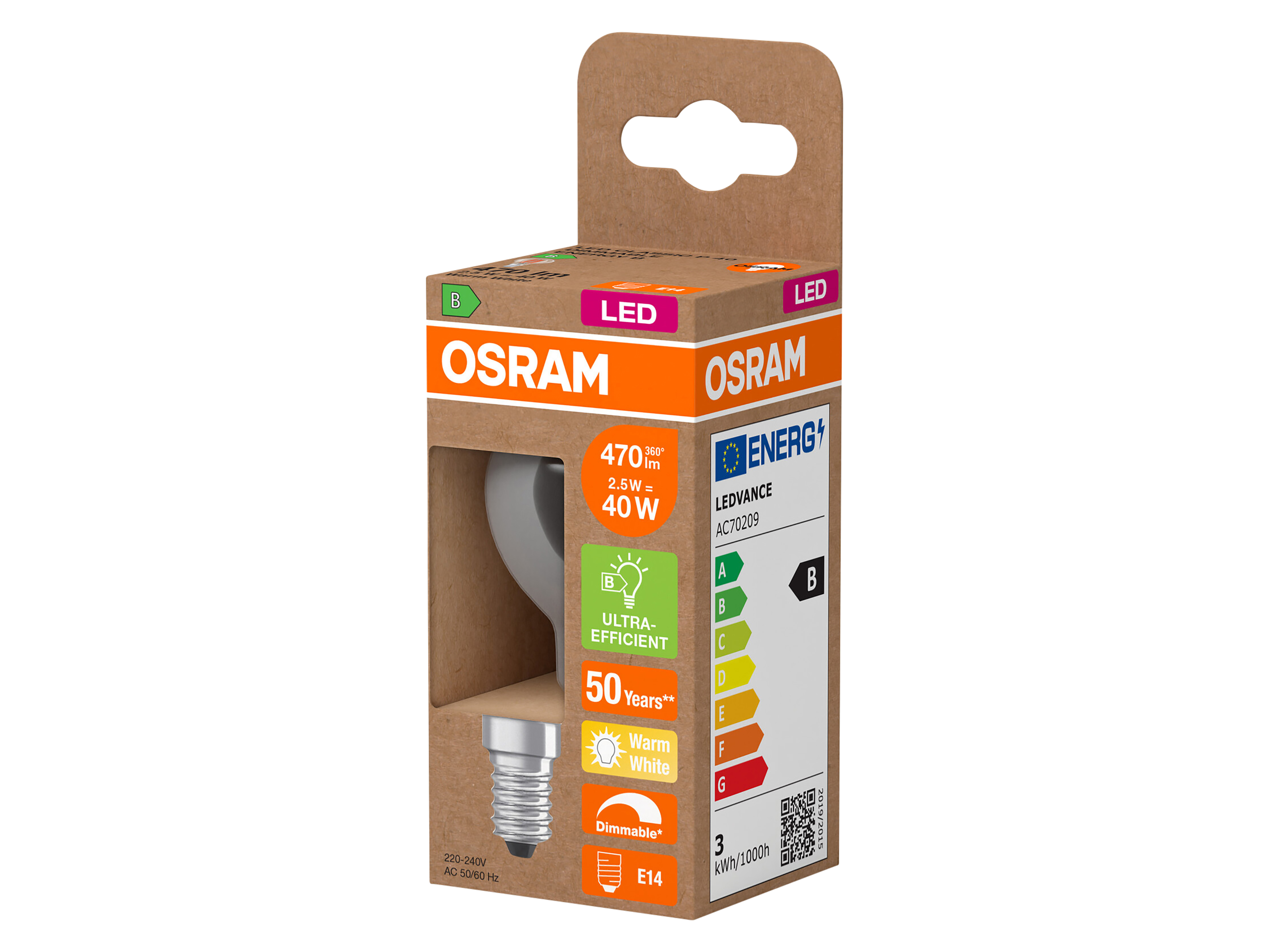 OSRAM LED-Lampe Classic, dimmbar, E27, 2,5 W, 2700 K, EEK: B, 470 lm, IP20, warmweiß