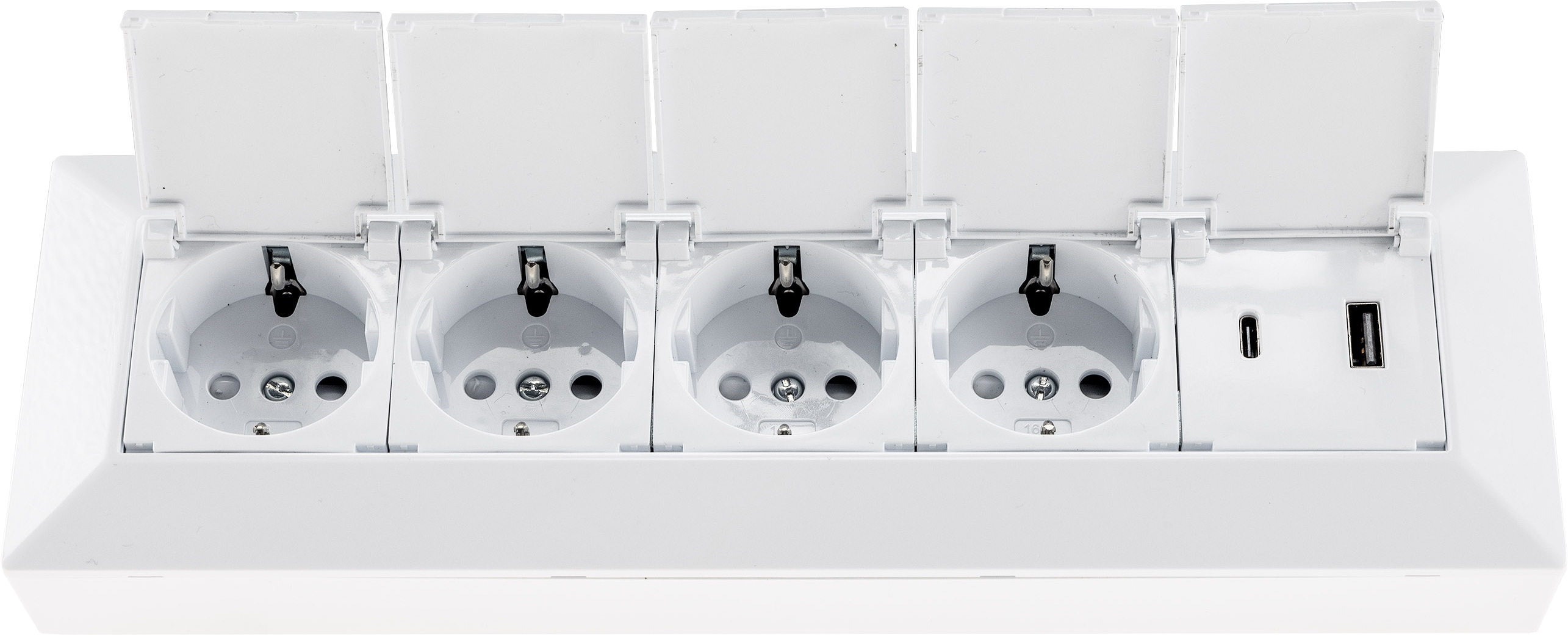 CHILITEC Steckdosenblock 23960, 4-fach, mit Schutzklappen, USB-A+C, weiß