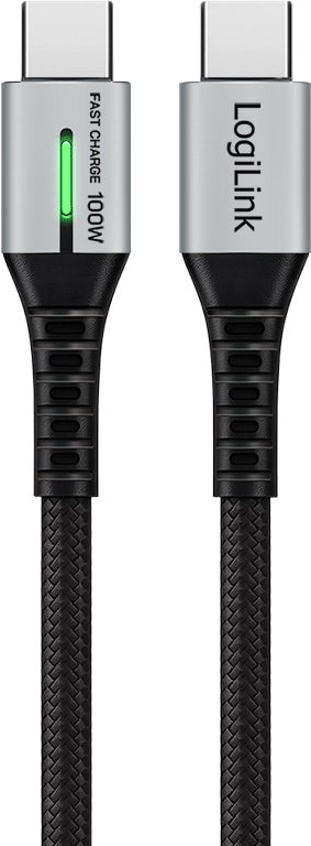 LOGILINK USB2.0 Kabel CU0425 USB-C M/USB-C M 100W Nylon Metal 3m schwarz