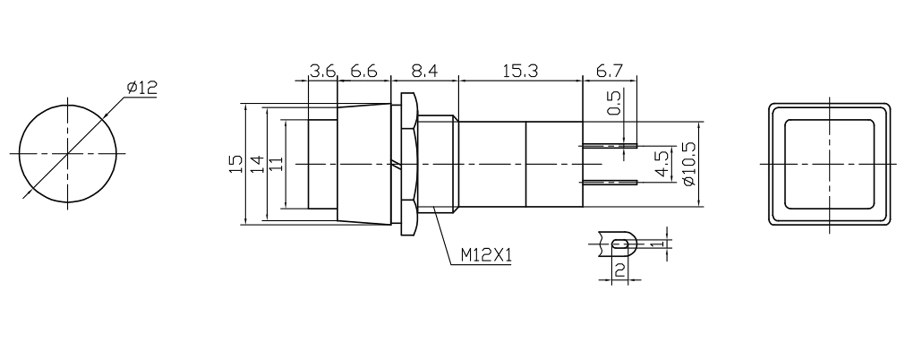 Einbau-Druckschalter PBS-12A, quadratisch, Ein/Aus, rot Einbau-Druckschalter PBS-12A, quadratisch, Ein/Aus, rot