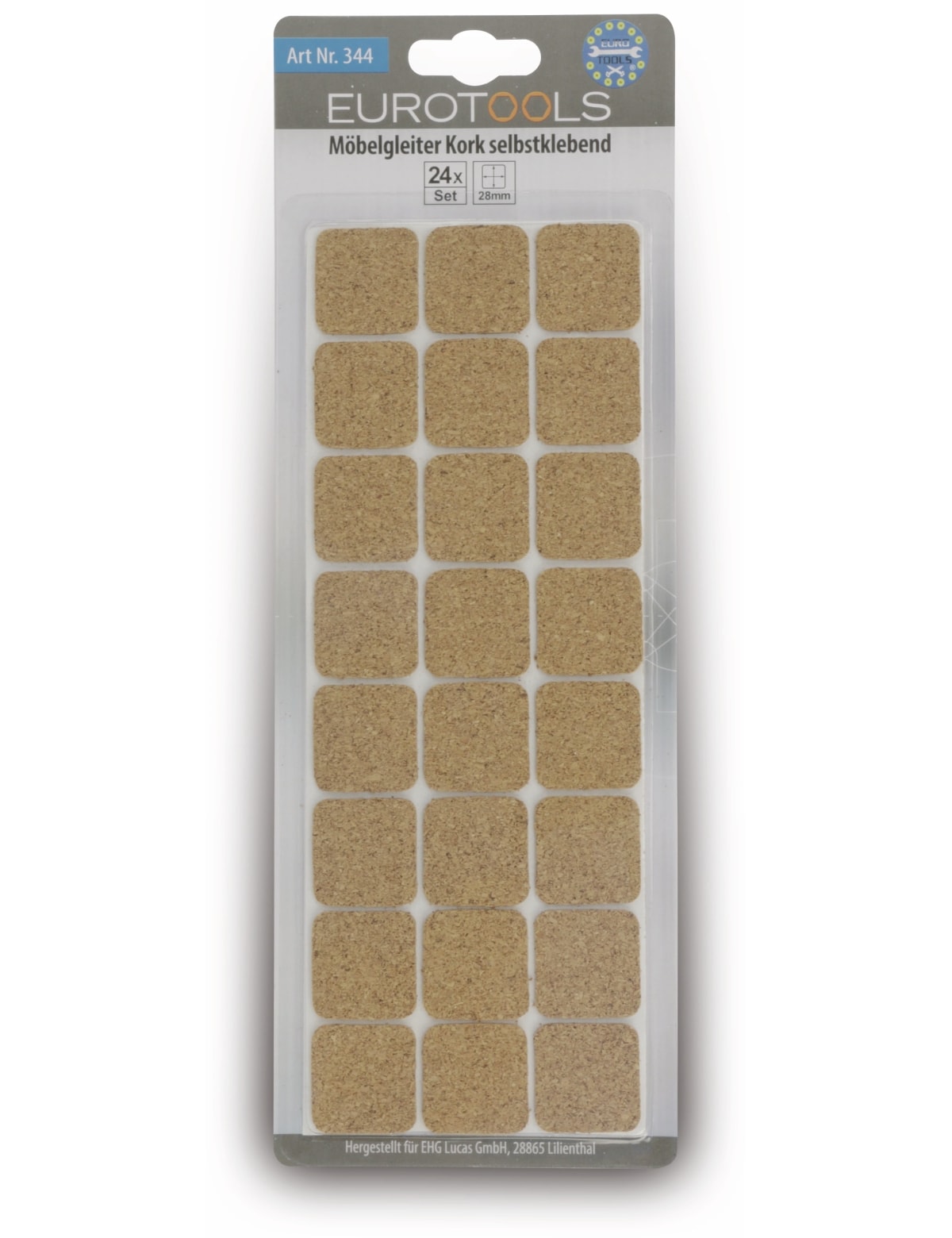 EUROTOOLS Möbelgleiter 344-NBFR, Kork, 28x28 mm, 24 Stück