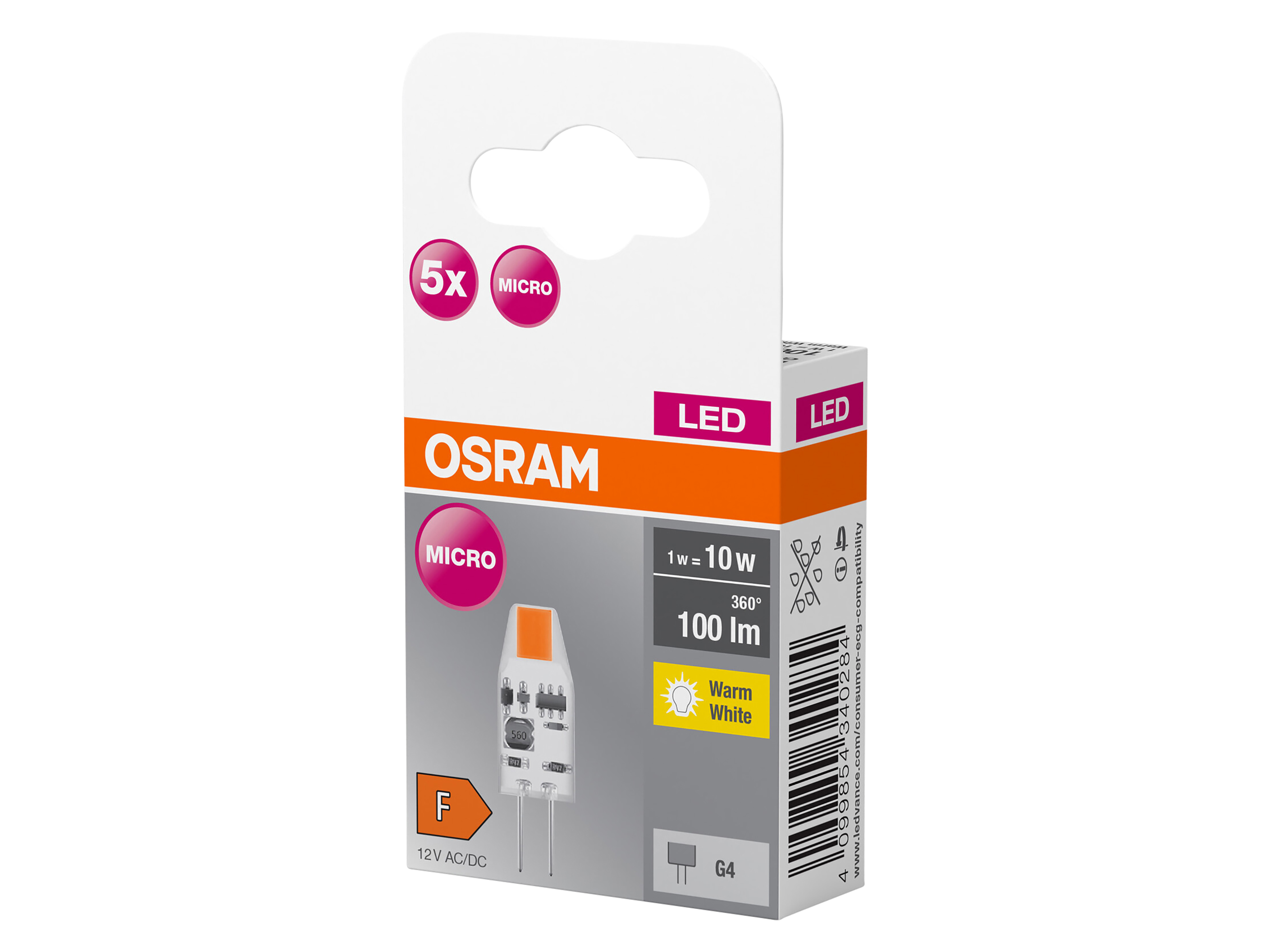 OSRAM LED-Lampe PIN, 5 Stück, G4, 1 W, 100 lm, 2700 K OSRAM LED-Lampe PIN, 5 Stück, G4, 1 W, 100 lm, 2700 K