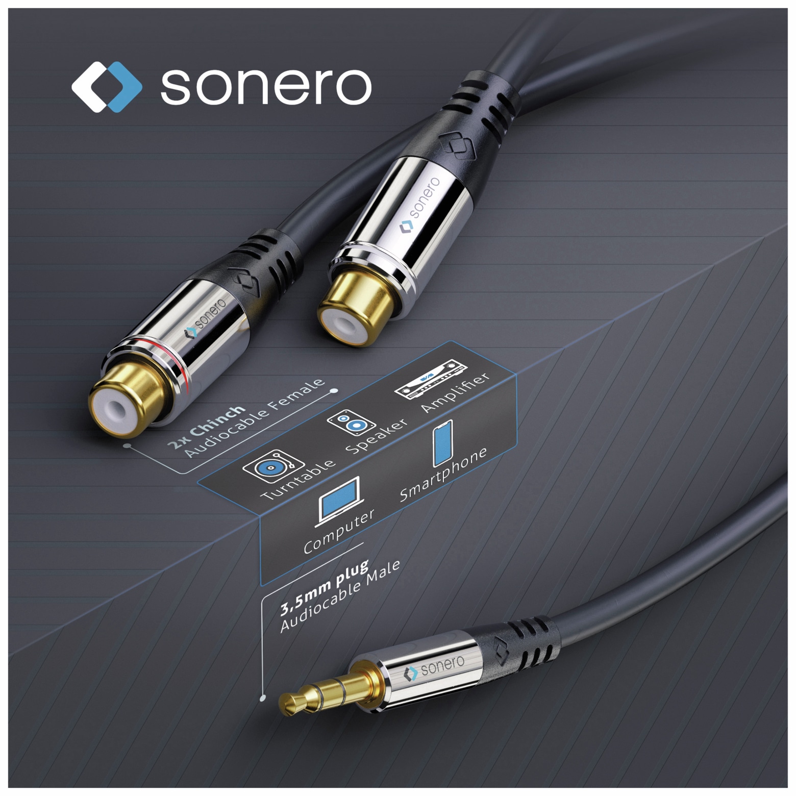 SONERO Audioadapter 0,20 m, Klinkenstecker auf 2x Cinchbuchse SONERO Audioadapter 0,20 m, Klinkenstecker auf 2x Cinchbuchse