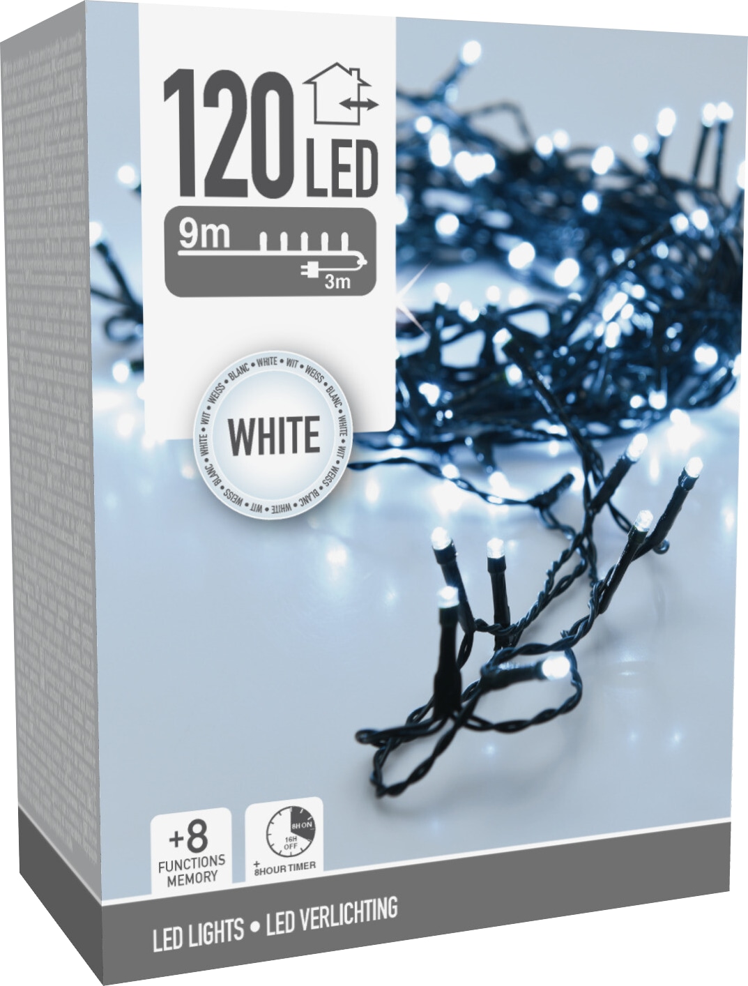 LED-Lichterkette kaltweiß, 120 LEDs, Innen/Außen, 12m KOOPMAN LED-Lichterkette kaltweiß, 120 LEDs, Grünes Kabel, Innen/Außen, 12m