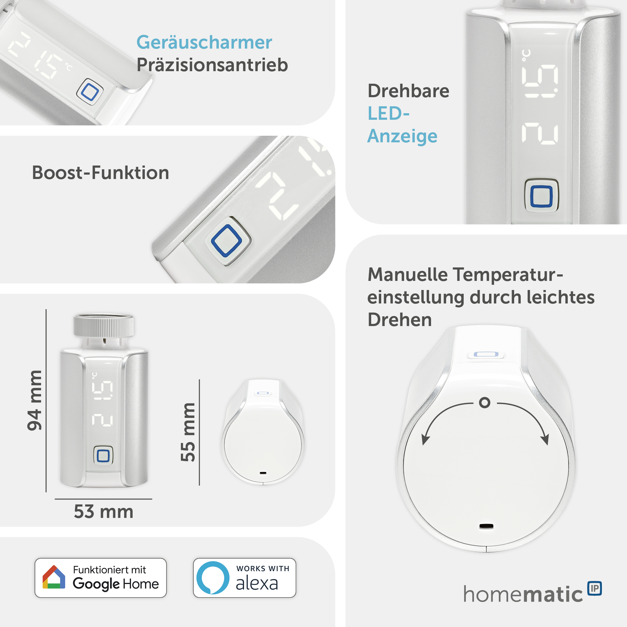 HOMEMATIC IP 156650A0, Heizkörperthermostat EVO, silber HOMEMATIC IP 156650A0, Heizkörperthermostat EVO, silber