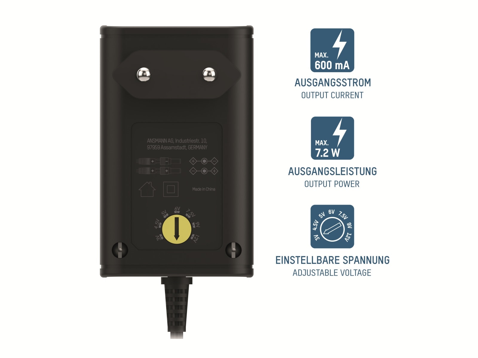 ANSMANN Universal-Netzteil APS 600, 7,2W, Ladestrom max. 0,6A, 3-12V- ANSMANN Universal-Netzteil APS 600, 7,2W, Ladestrom max. 0,6A, 3-12V-