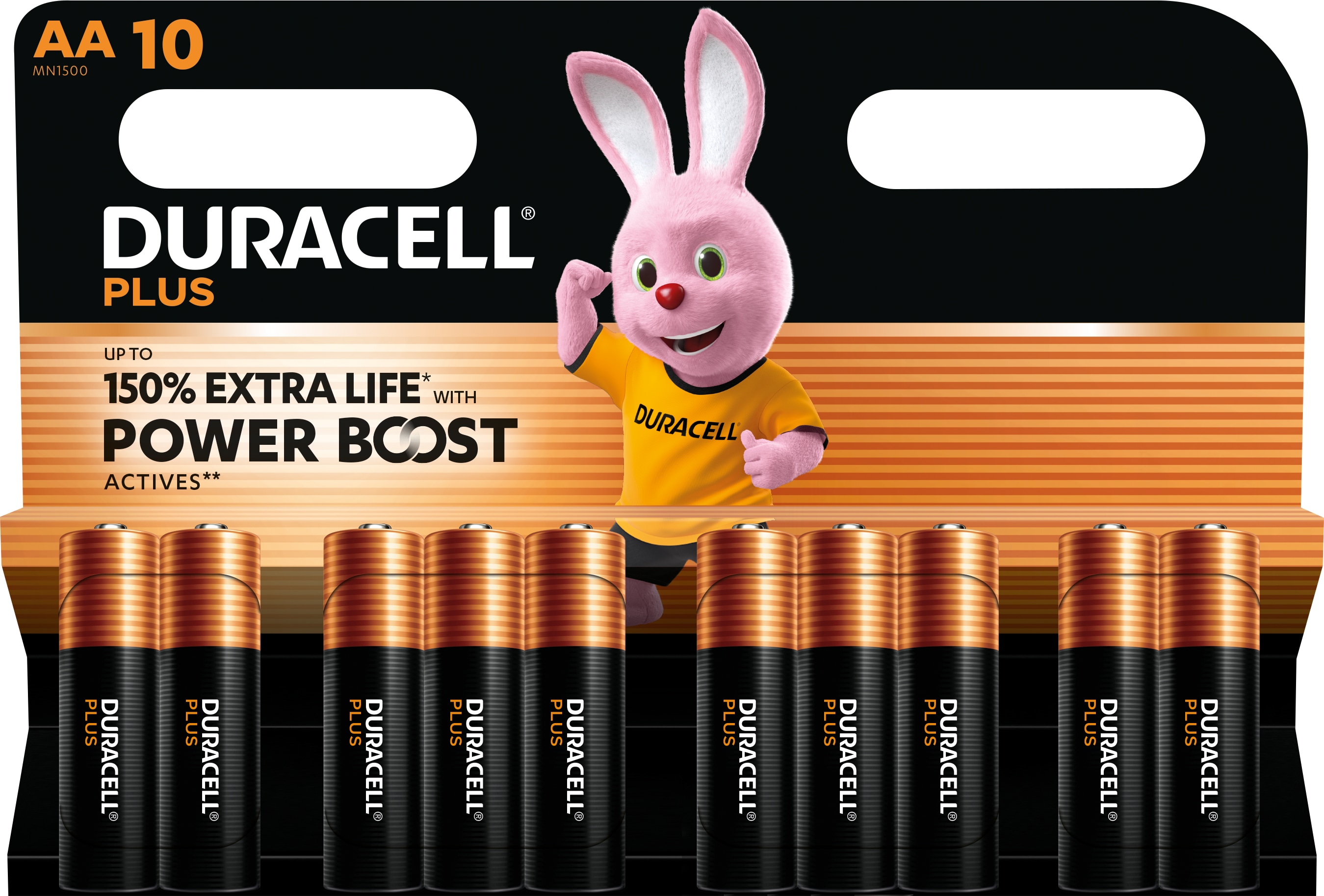 DURACELL Alkaline-Mignon-Batterie LR06, 1,5V, Plus, Power Boost, 10 Stück