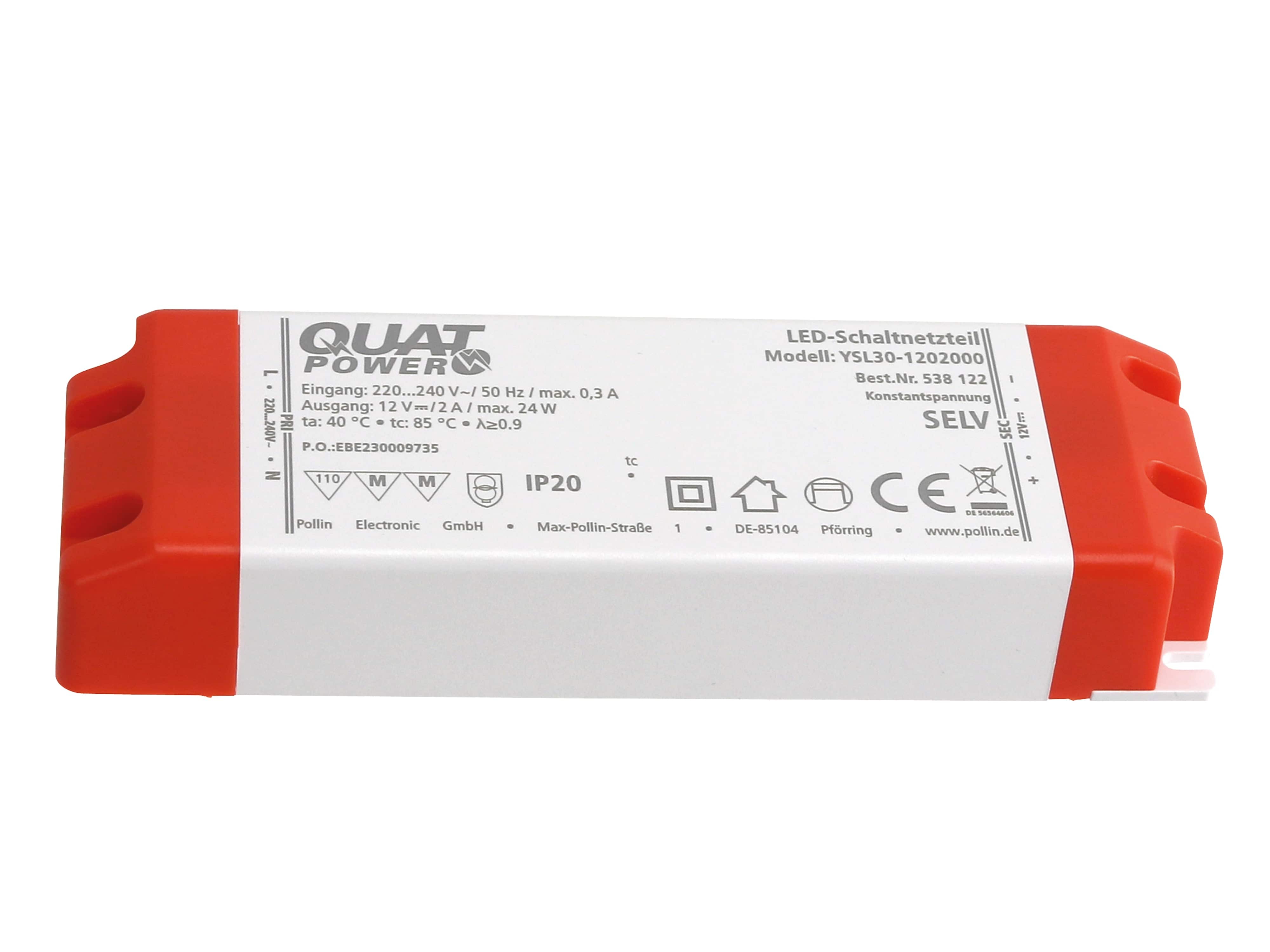 QUATPOWER LED-Schaltnetzteil YSL30-1202000 12 V-, 24 W QUATPOWER LED-Schaltnetzteil YSL30-1202000 12 V-, 24 W