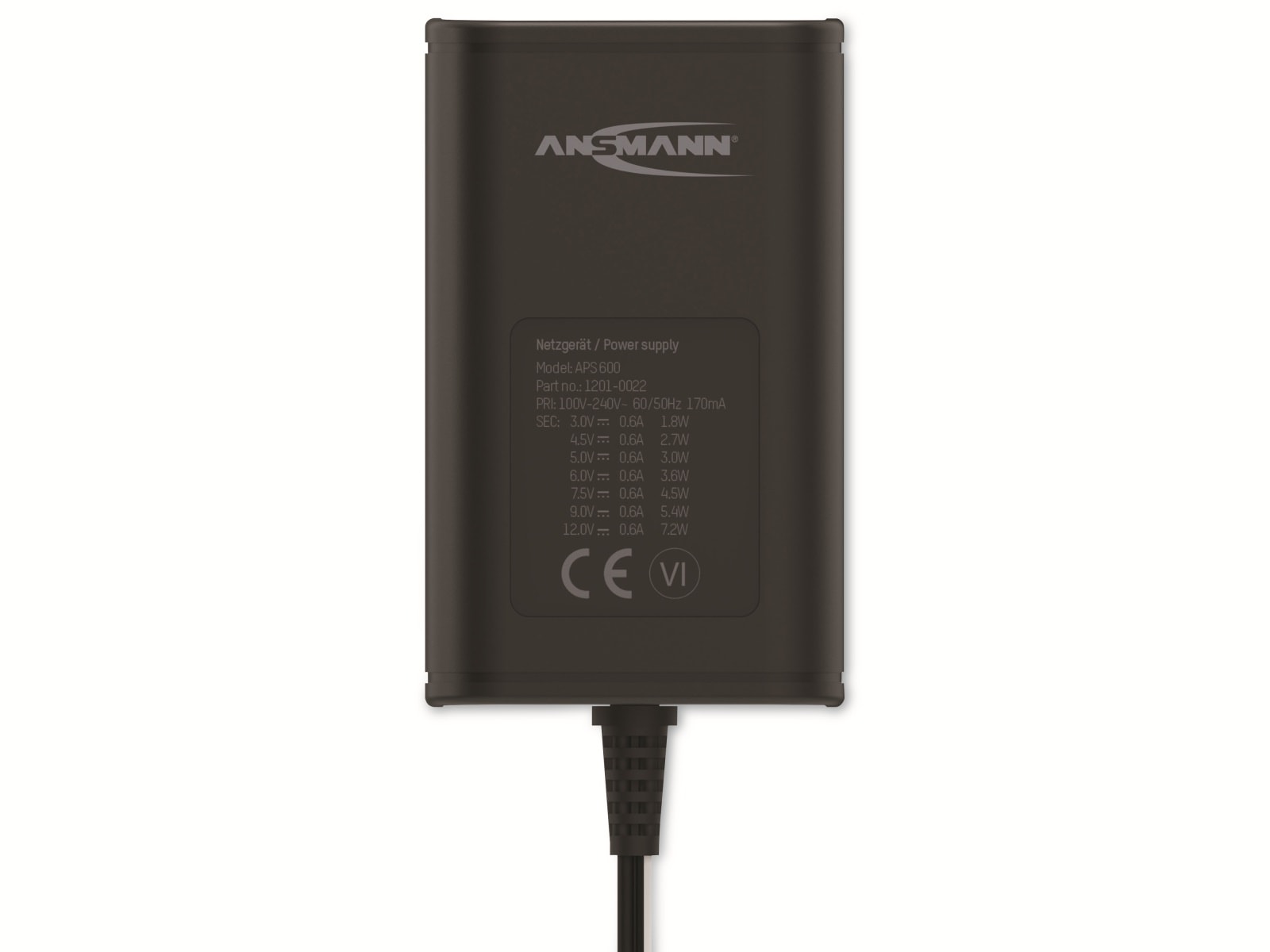 ANSMANN Universal-Netzteil APS 600, 7,2W, Ladestrom max. 0,6A, 3-12V- ANSMANN Universal-Netzteil APS 600, 7,2W, Ladestrom max. 0,6A, 3-12V-