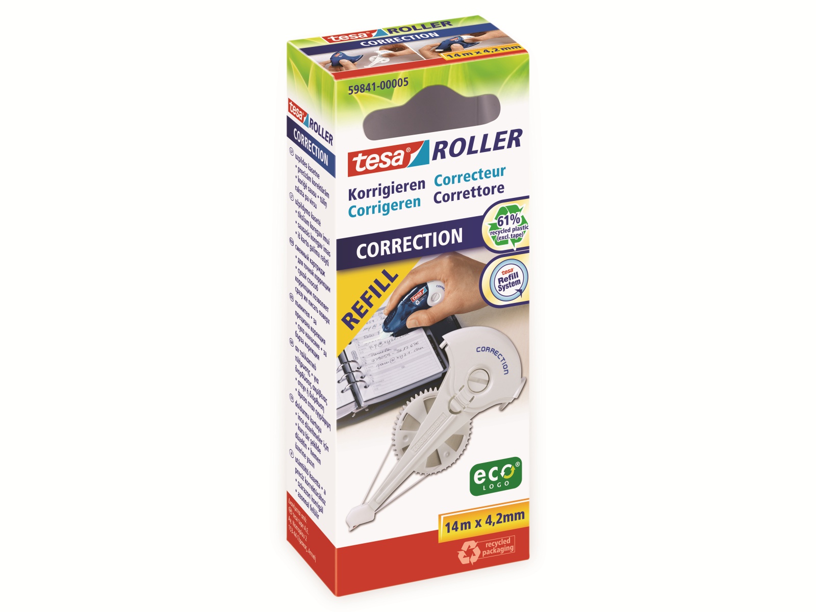 TESA Roller Korrigieren ecoLogo® Nachfüllkassette, 14m:4,2mm, 59841-00005-05 TESA Roller Korrigieren ecoLogo® Nachfüllkassette, 14m:4,2mm, 59841-00005-05