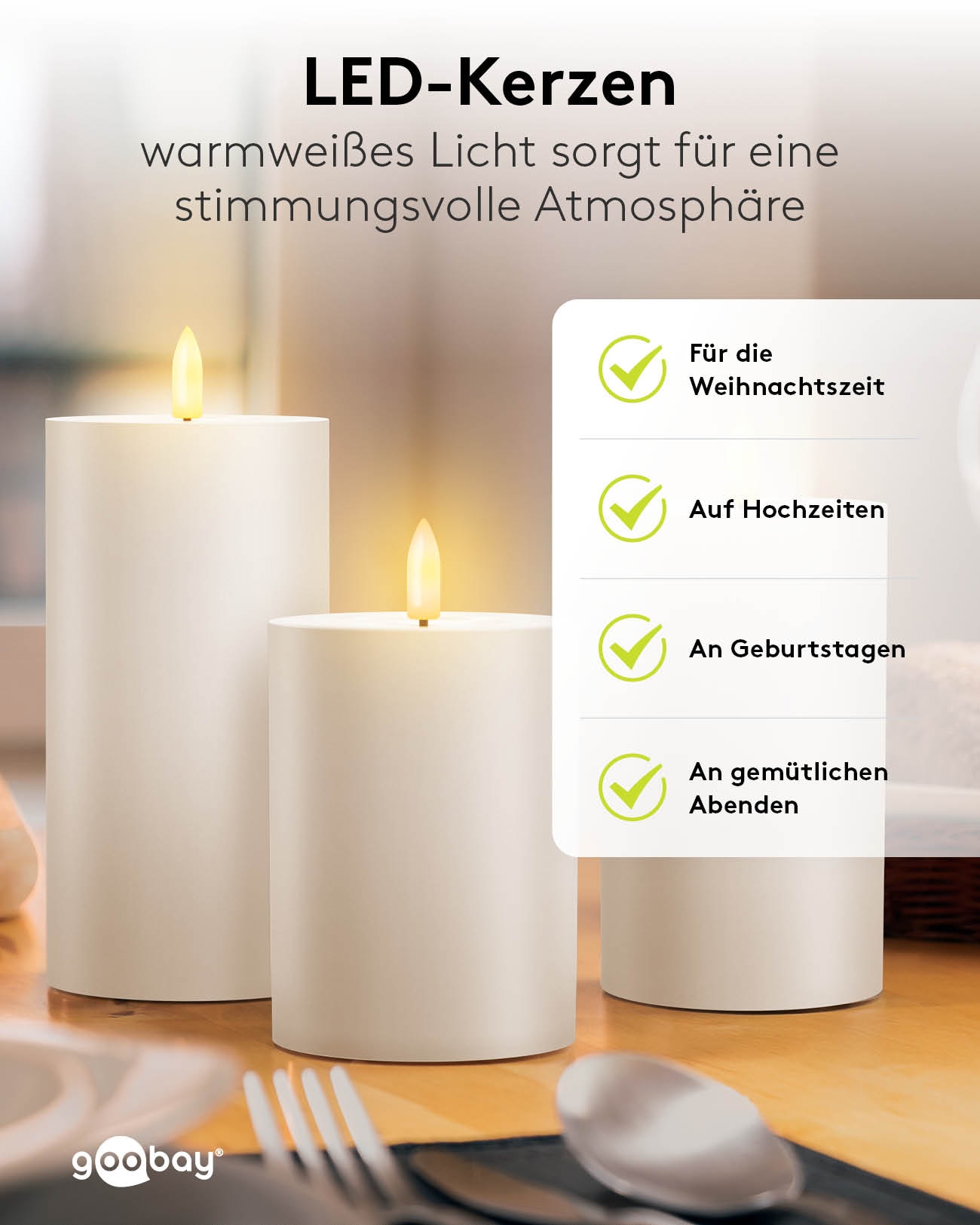 GOOBAY LED-Kerzen 64786, 3er Set, mit Fernbedienung, warmweiß GOOBAY LED-Kerzen 64786, 3er Set, mit Fernbedienung, warmweiß