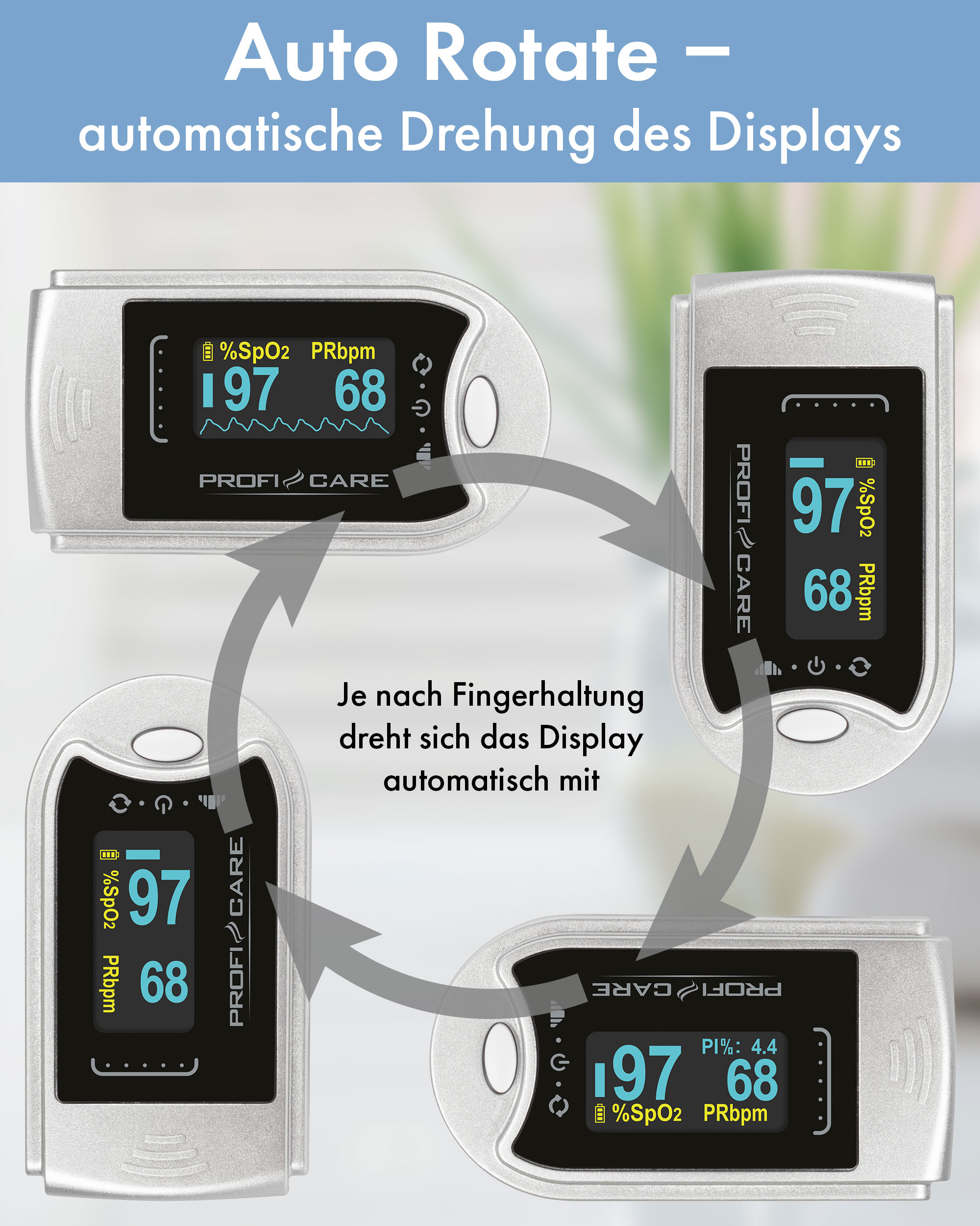 PROFI CARE Pulsoximeter PC-PO 3104, 3 in 1, Blutsauerstoff-Messgerät PROFICARE Pulsoximeter PC-PO 3104, 3 in 1, Blutsauerstoff-Messgerät