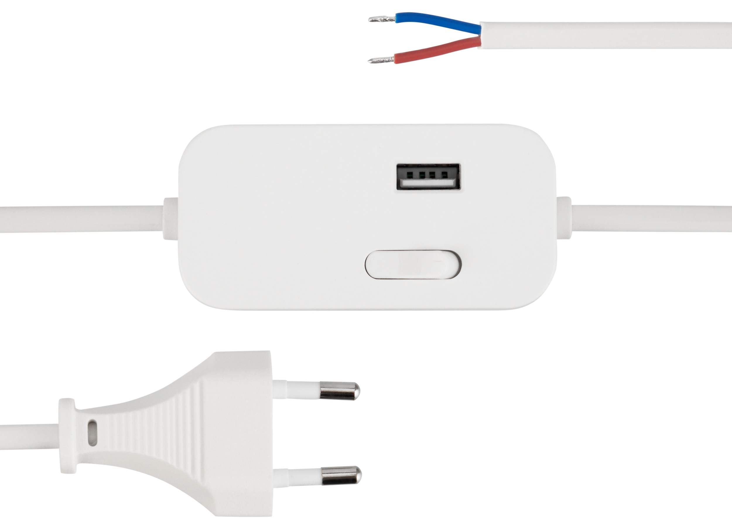 REV Euro-Zuleitung mit Zwischenschalter 0033500112, mit USB, 2 m, weiß REV Euro-Zuleitung mit Zwischenschalter 0033500112, mit USB, 2 m, weiß