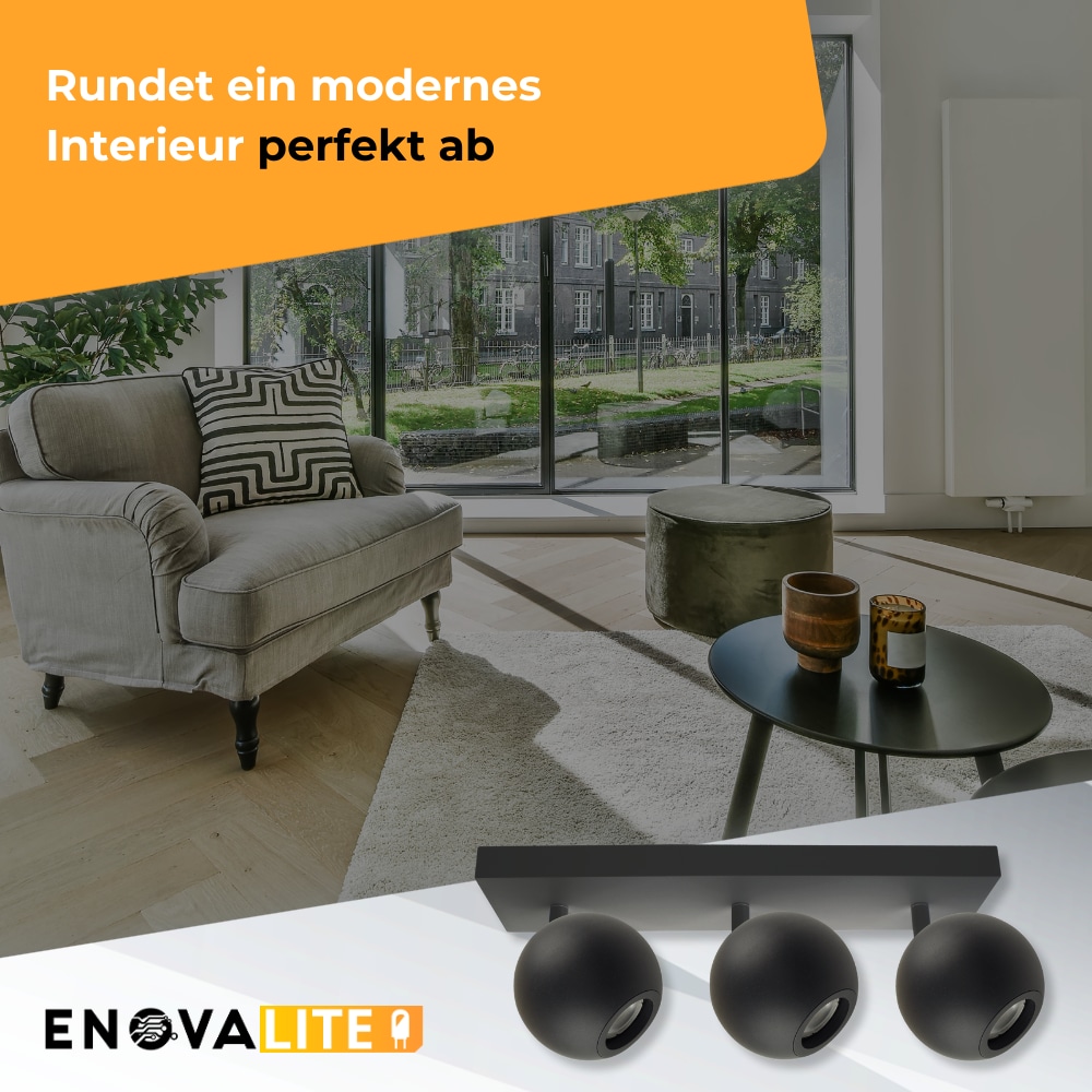 ENOVALITE Deckenleuchte GLOBE, GU10-Fassung, IP20, Ø10cm, 3 flammig, schwarz