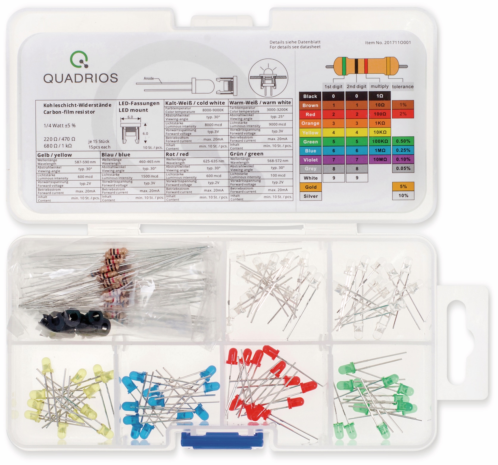 QUADRIOS Standard LED-Set 201711O00, 1, 3 mm, Diffus, Klar, 130 Stück QUADRIOS, 201711O001, Standard LED-SET 3 mm, Diffus, Klar, 130 ST