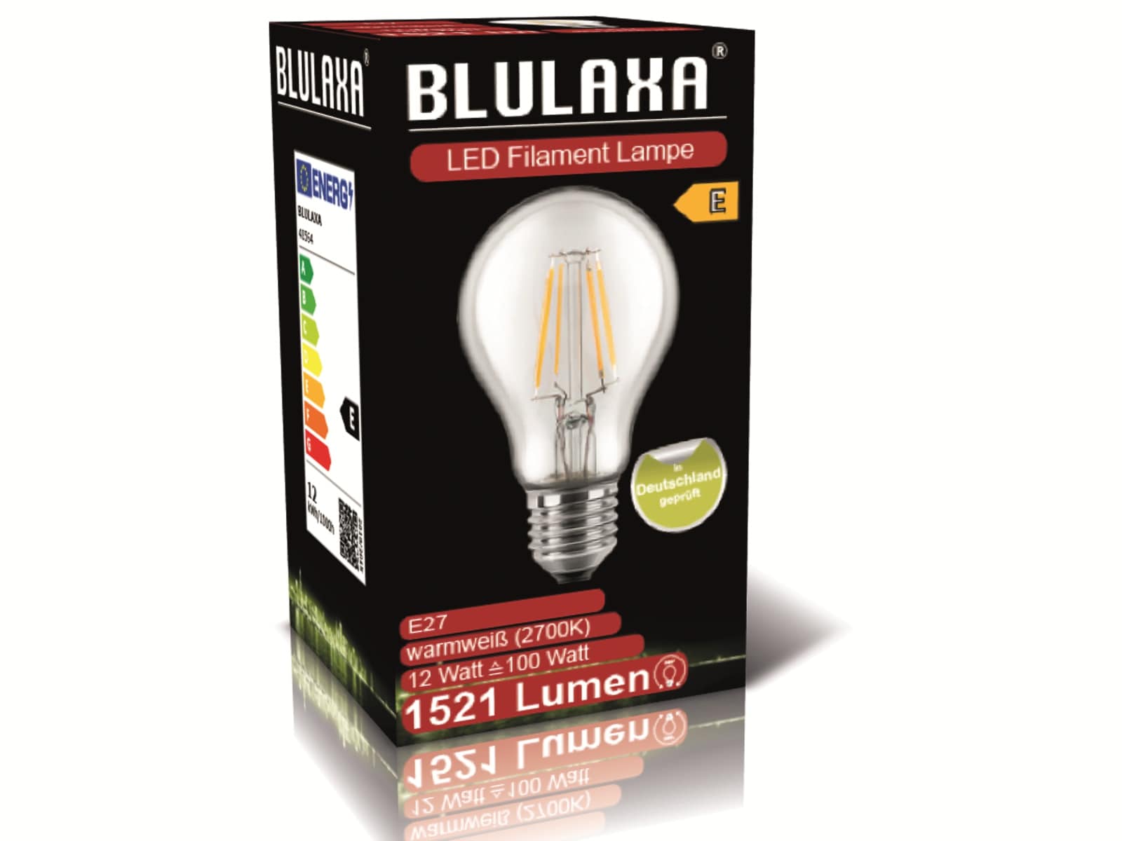 BLULAXA LED-Filament-Lampe, A60, E27, EEK: E, 12 W, 1521 lm, 2700 K BLULAXA LED-Filament-Lampe, A60, E27, EEK: E, 12 W, 1521 lm, 2700 K