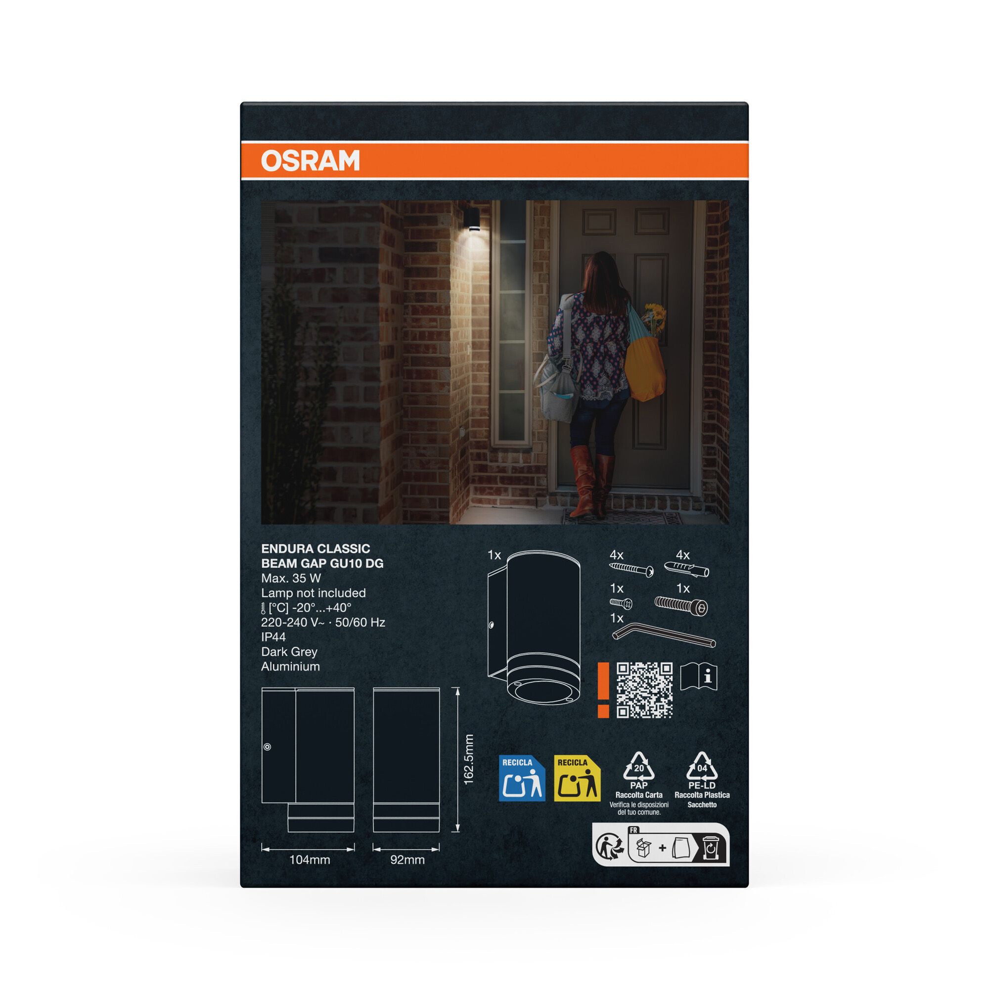 OSRAM LED-Wandleuchte beam down, Endura Classic mit Dekoring, GU10, IP44