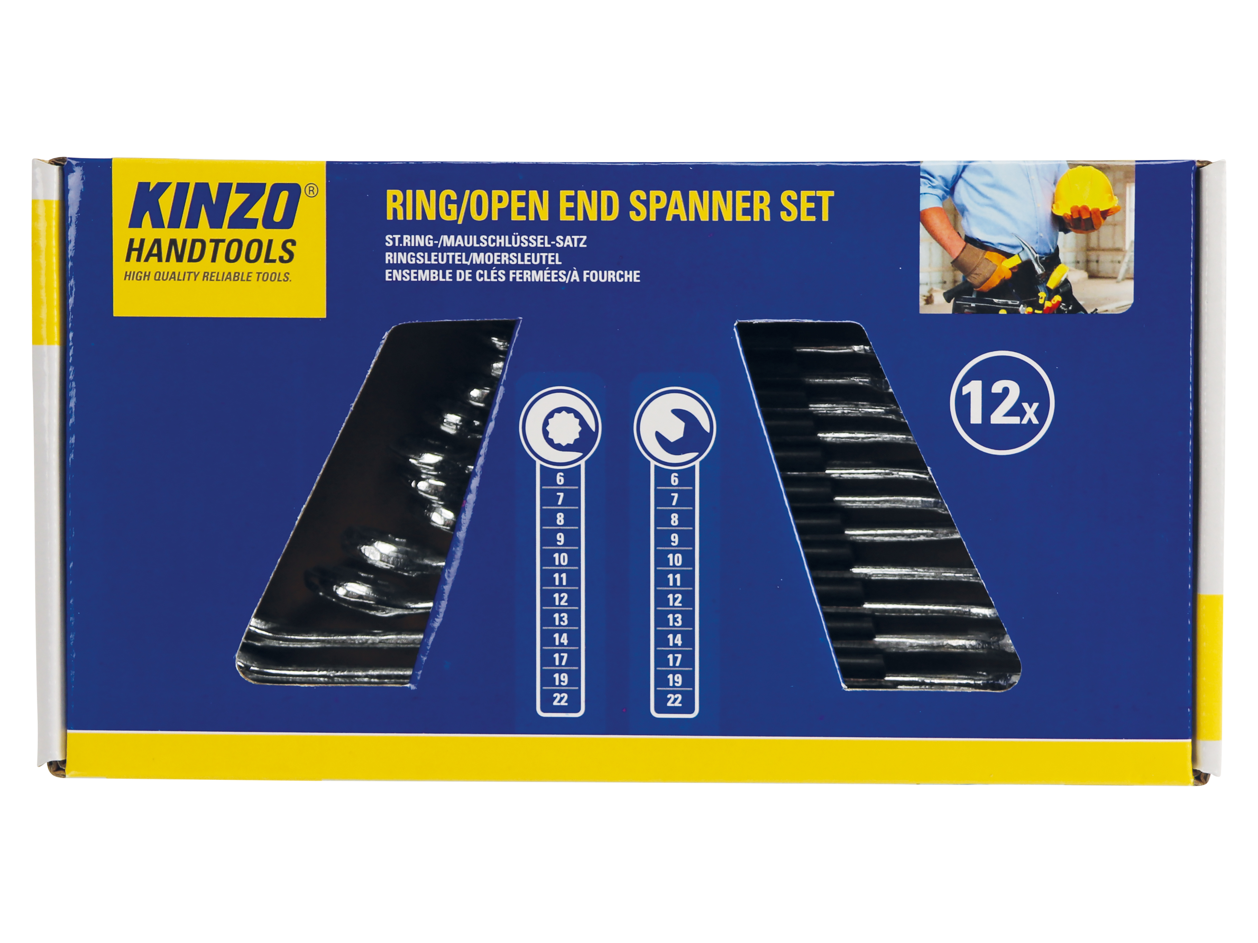 KINZO Gabel-Ringschlüsselsatz, 6-22 mm, 12-teilig KINZO Gabel-Ringschlüsselsatz, 6-22 mm, 12-teilig