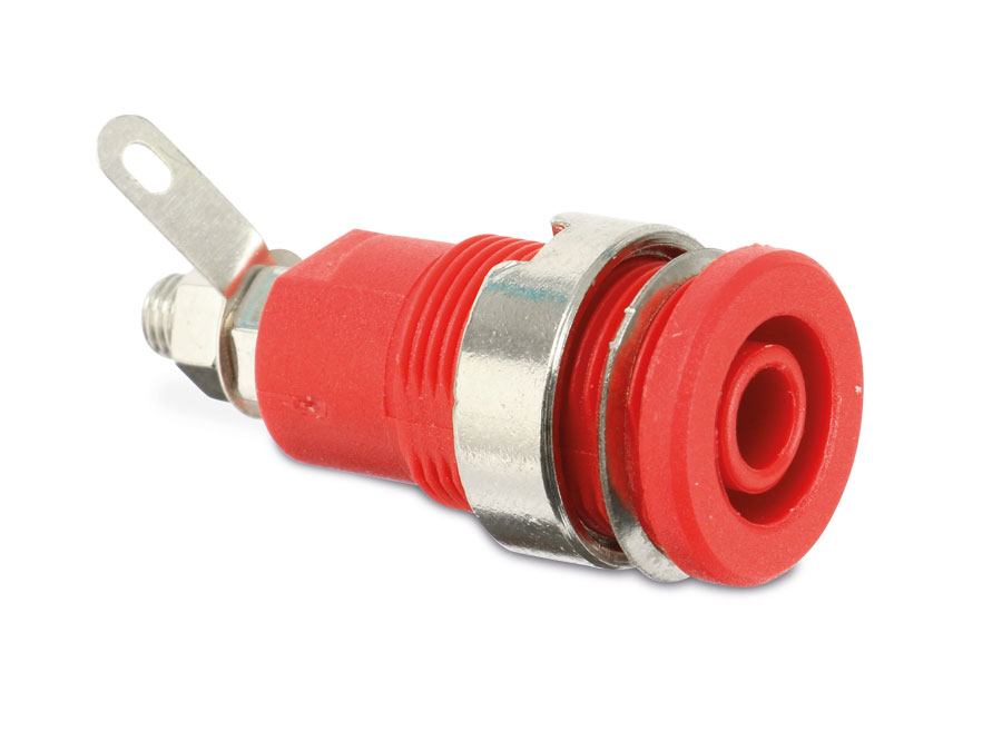 Sicherheits-Einbaubuchse, CAT III, 32 A, 4 mm, rot Sicherheits-Einbaubuchse, CAT III, 32 A, 4 mm, rot