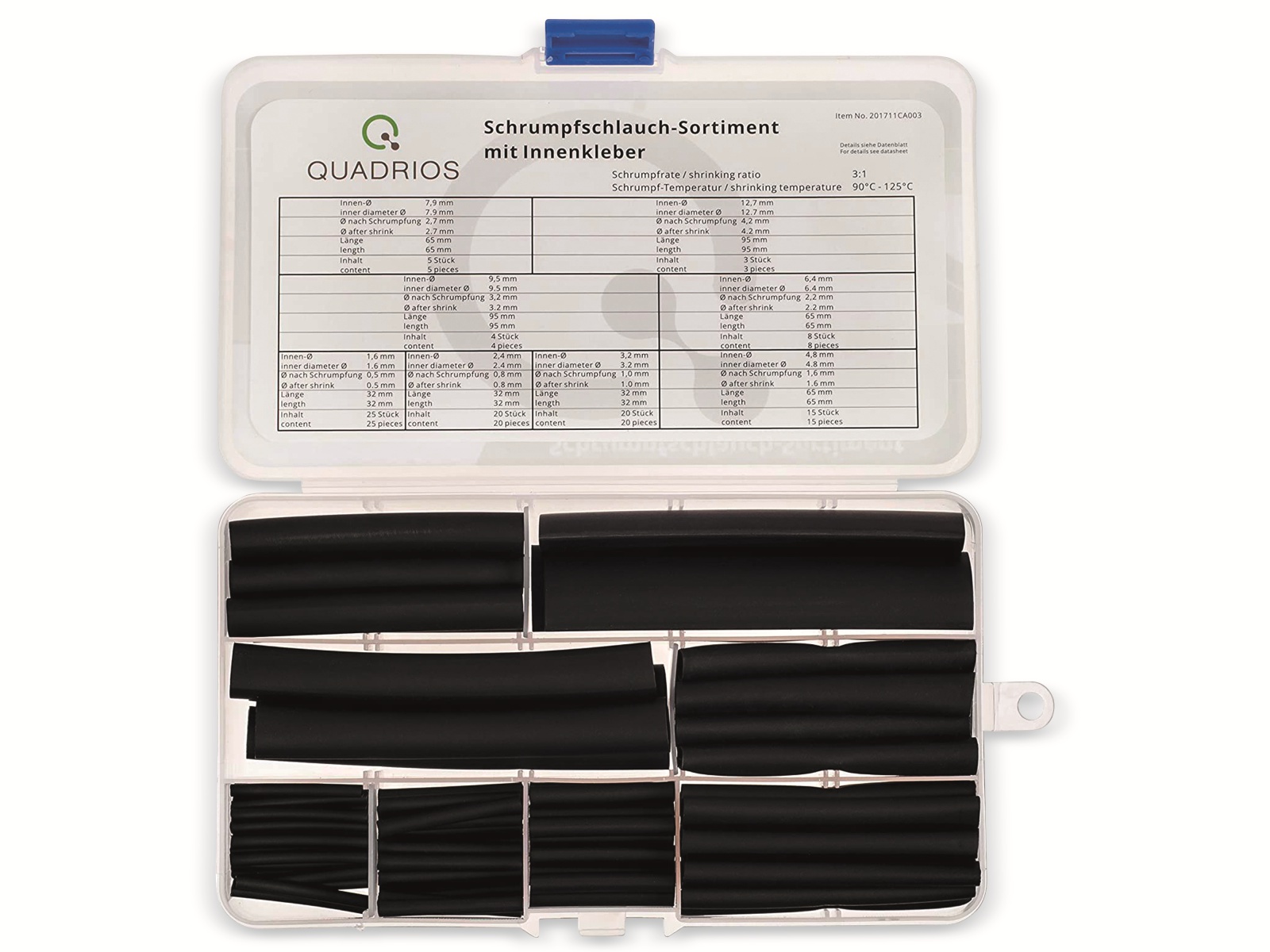 QUADRIOS Schrumpfschlauch-Set, 201711CA003, 3:1, Schwarz, PE, mit Innenkleber QUADRIOS Schrumpfschlauch-Set, 201711CA003, 3:1, Schwarz, PE, mit Innenkleber