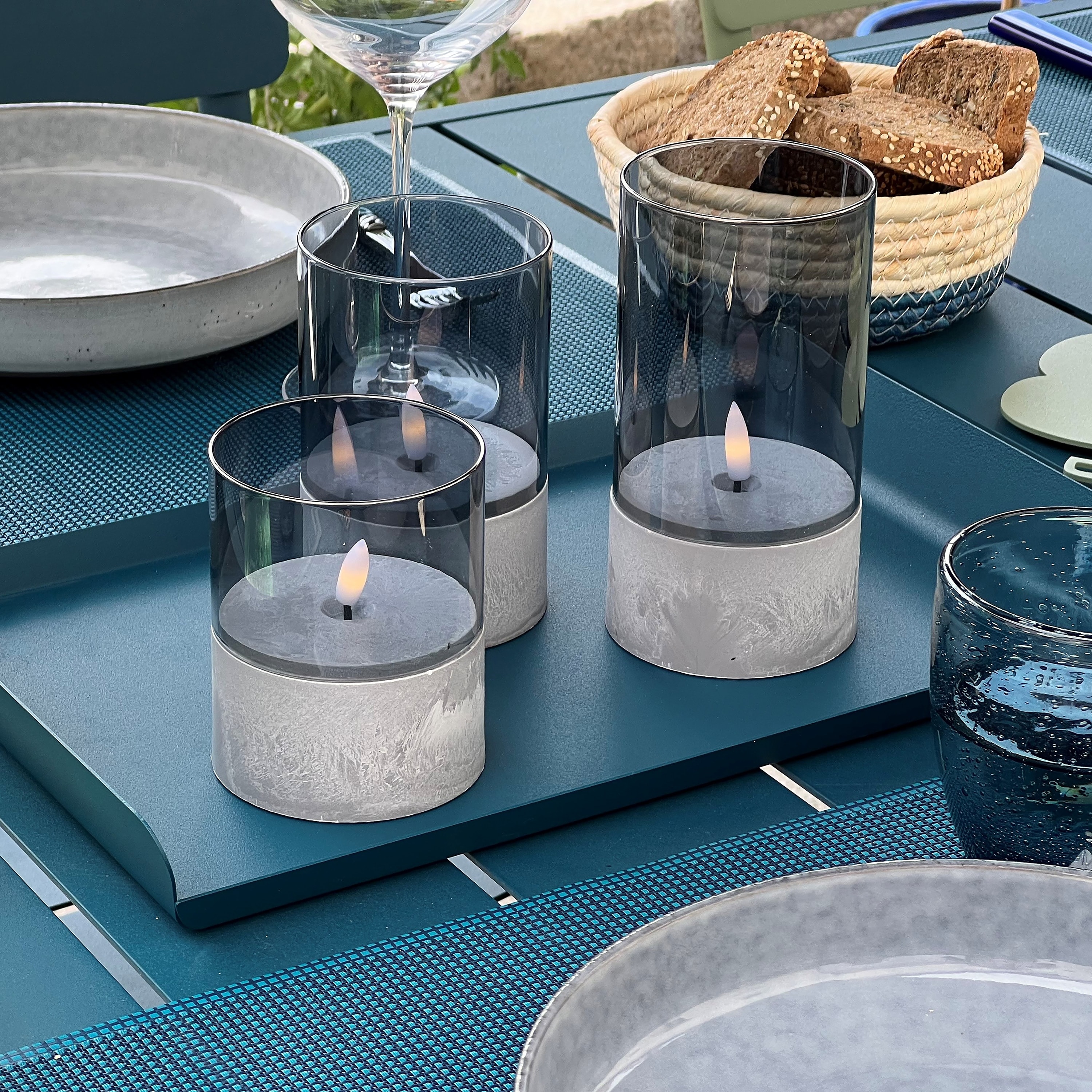 BRILLIANT LED Tischleuchten Kerzen Bougie, grau, rauchglas, 3 Stück