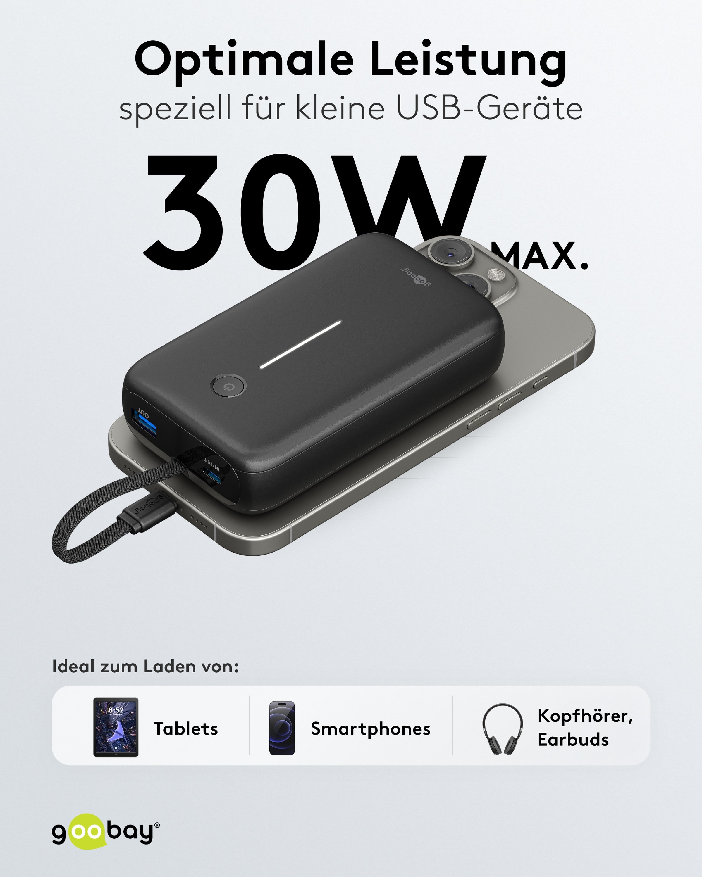 GOOBAY USB Powerbank 76252, 20.000mAh, 30 W, USB-A, 2x USB-C, schwarz GOOBAY USB Powerbank 76252, 20.000mAh, 30 W, USB-A, 2x USB-C, schwarz