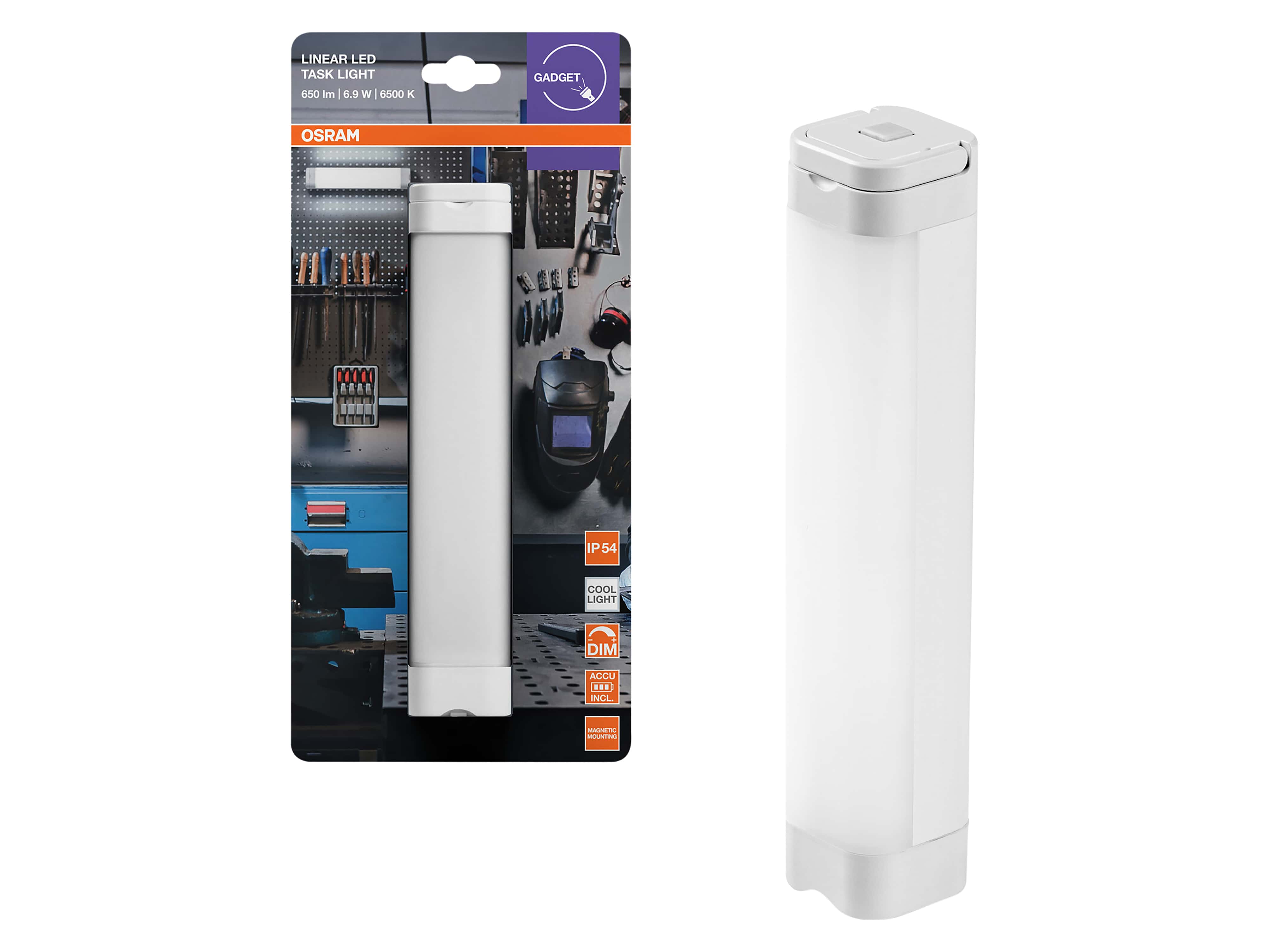 OSRAM LED-Akku-Arbeitsleuchte, 6,9W, 6500K, 400lm, kaltweiß, IP54, weiß OSRAM LED-Arbeitsleuchte, 6,9W, 6500K, 400lm, kaltweiß, IP54, weiß
