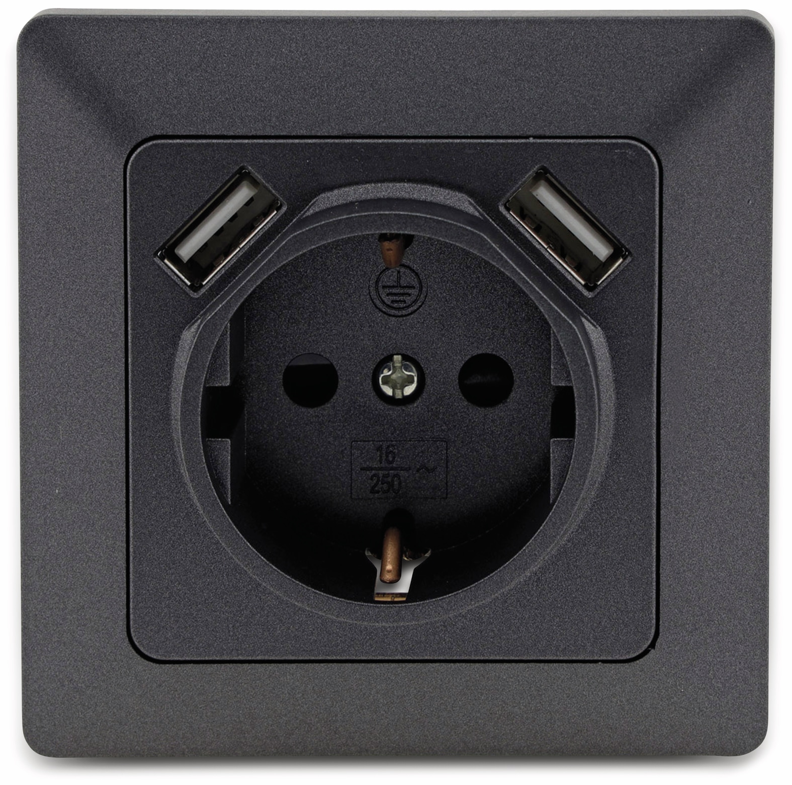 MILOS Schutzkontakt-Steckdose 23050, 2x USB Buchse, 16A/250V~, anthrazit MILOS Schutzkontakt-Steckdose 23050, 2x USB Buchse, 16A/250V~, anthrazit