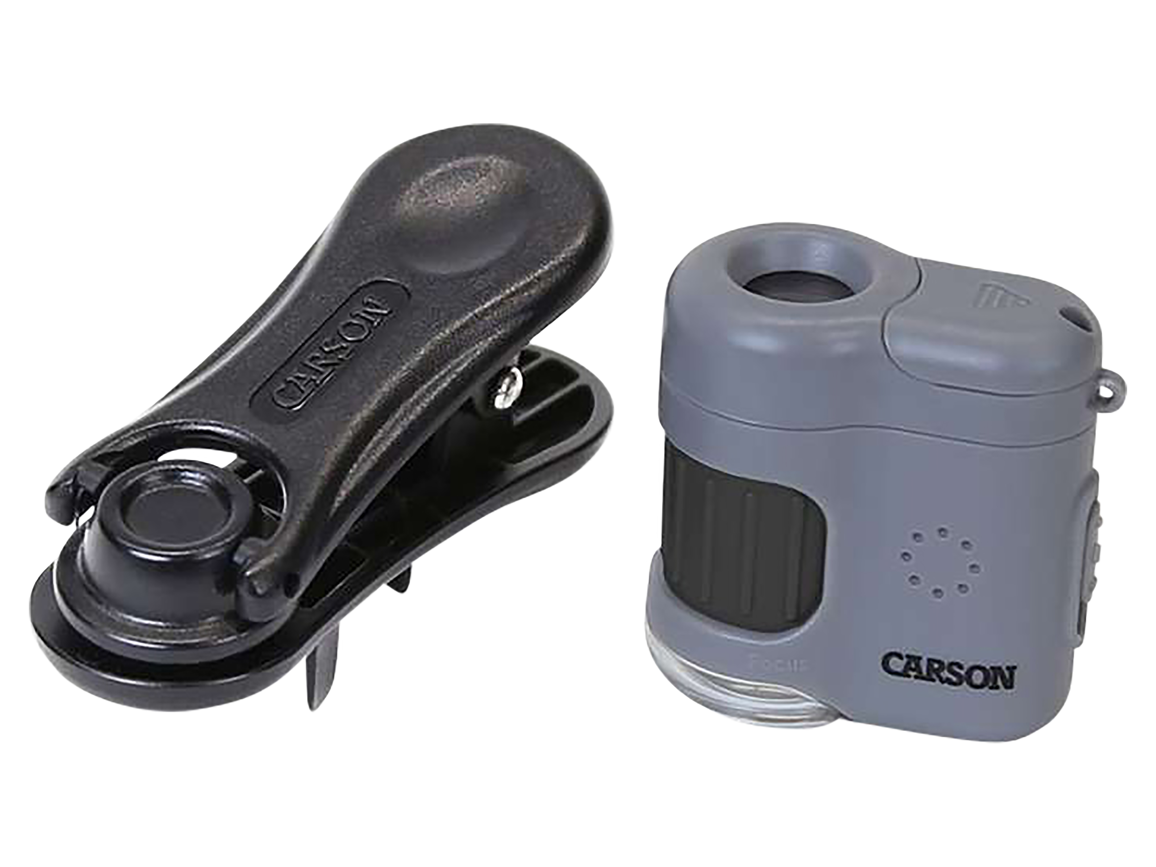 CARSON Taschenmikroskop MM-380 MicroMini, 20x Vergrößerung, LED- und UV-Beleuchtung, Smartphone-Adapter