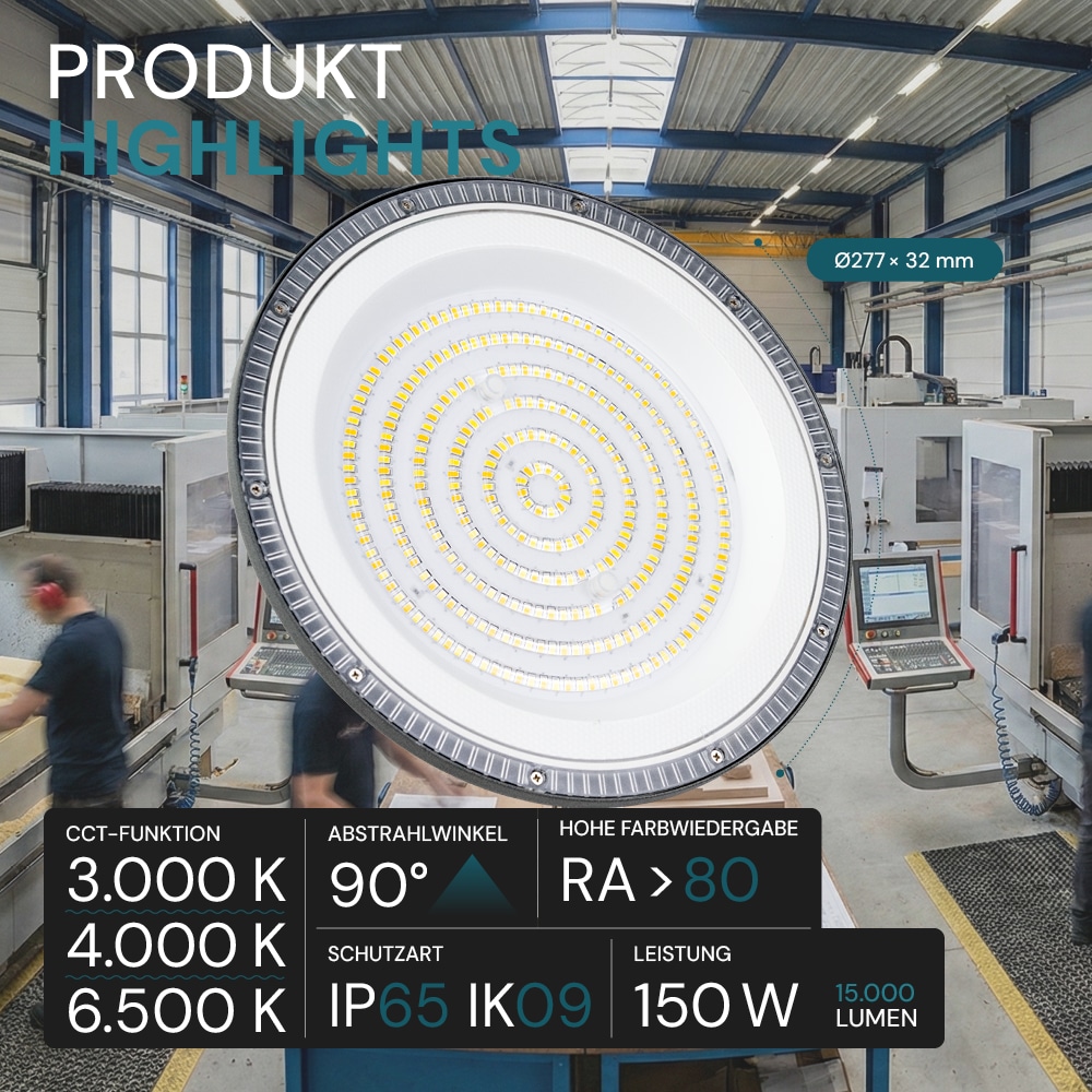 LUXULA LED-Hallenleuchte LX500136, HighBay, UFO, 150W, 15000lm, CCT, IP65 LUXULA LED-Hallenleuchte LX500136, HighBay, UFO, 150W, 15000lm, CCT, IP65