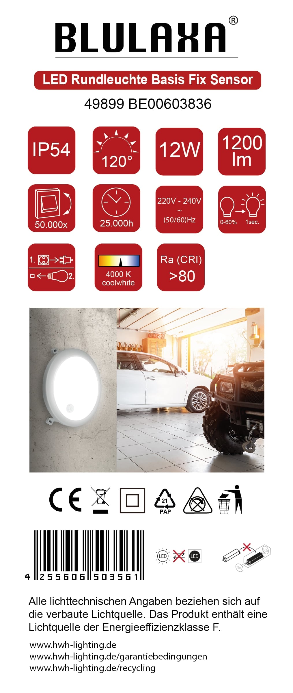 BLULAXA LED-Rund-Leuchte Basis Fix, IR-Sensor, 12W, 1200lm, 4000K, IP54 BLULAXA LED-Rund-Leuchte Basis Fix, IR-Sensor, 12W, 1200lm, 4000K, IP54