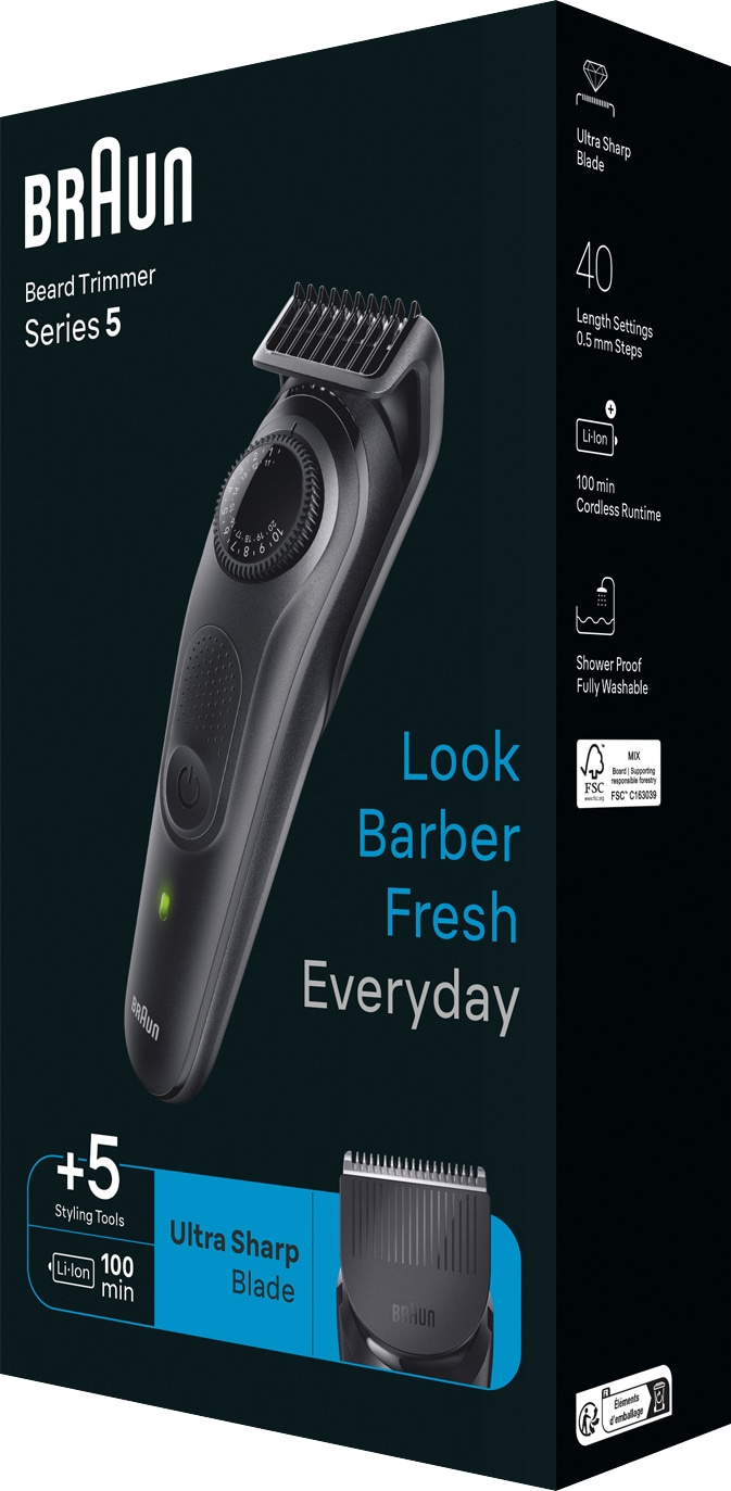 BRAUN Barttrimmer Series 5 BT5430, 40 Längenschritte, Nass & Trocken, Schwarz BRAUN Barttrimmer Series 5 BT5430, 40 Längenschritte, Nass & Trocken, Schwarz
