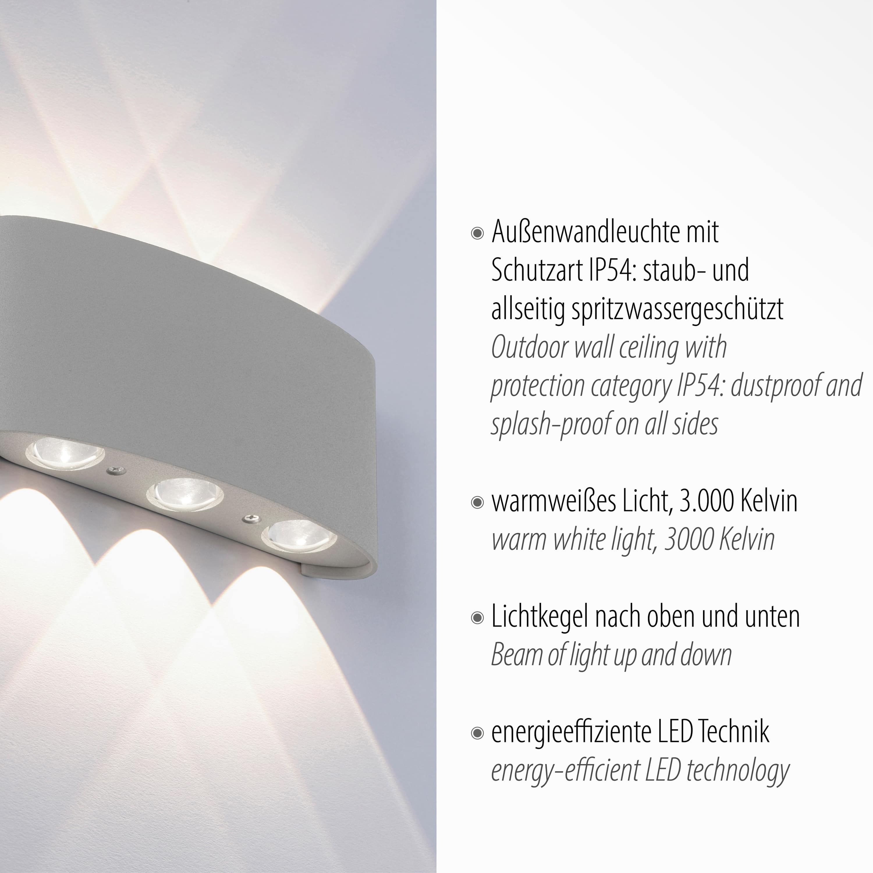 PAUL NEUHAUS LED-Wandleuchte 9488-21 silber, 4,8 W, 720 lm, 3000 K, IP54 PAUL NEUHAUS LED-Wandleuchte 9488-21 silber, 4,8 W, 720 lm, 3000 K, IP54