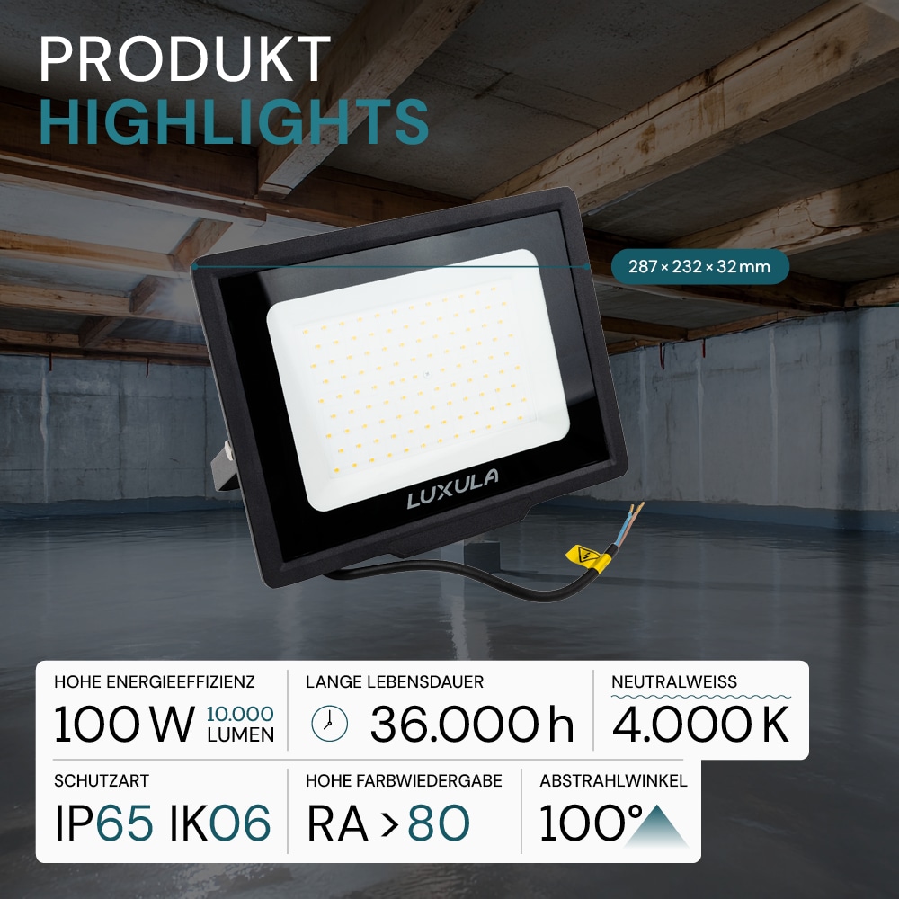 LUXULA LED-Fluter, EEK: F, 100W, 10000lm, 4000K, schwarz LUXULA LED-Fluter, EEK: F, 100W, 10000lm, 4000K, schwarz