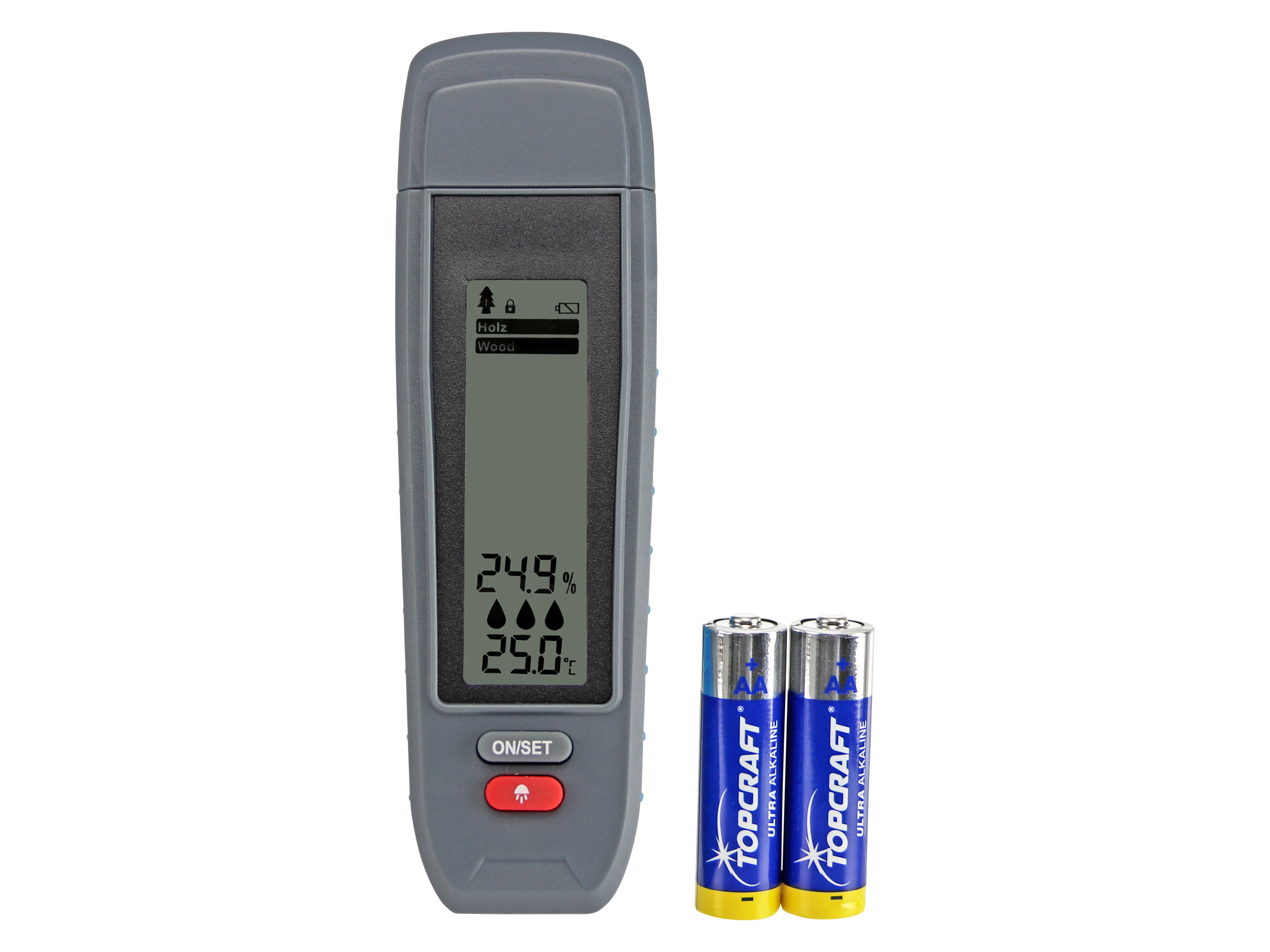 Feuchtigkeitsmessgerät für Holz und Baumaterialien, inkl. 2x Batterien Feuchtigkeitsmessgerät für Holz und Baumaterialien, inkl. 2x Batterien