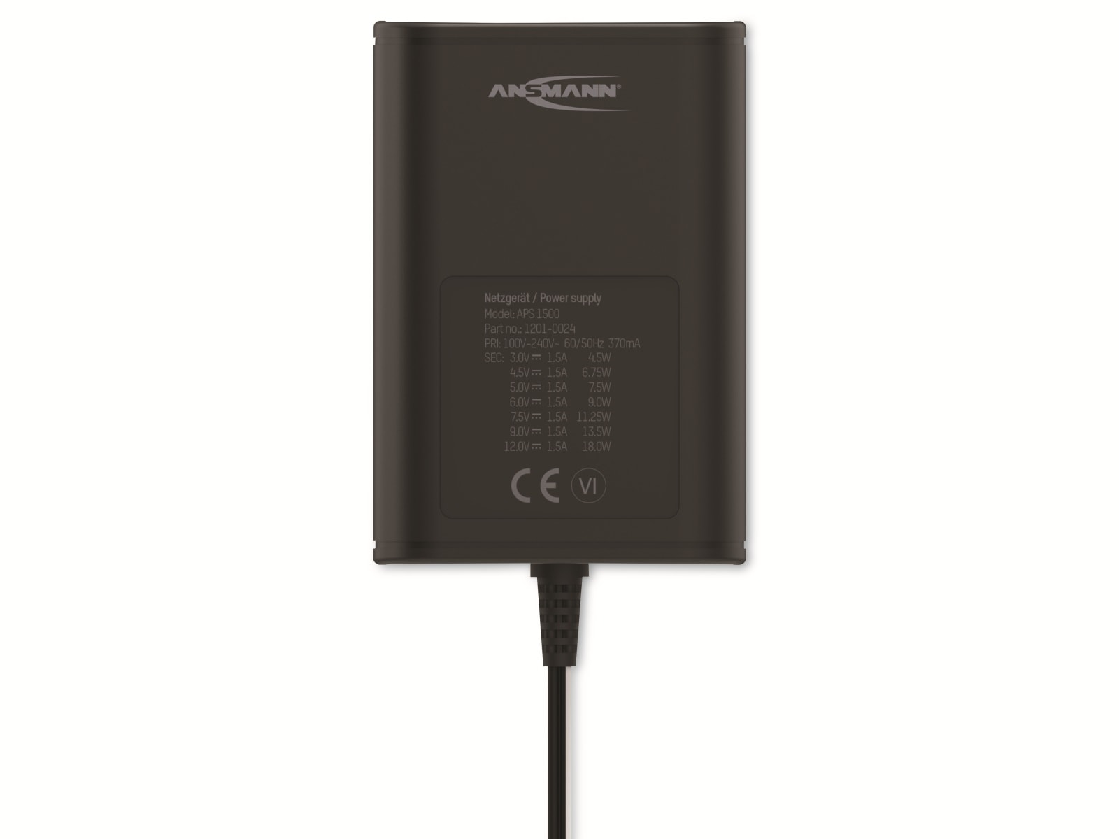 ANSMANN Universal-Netzteil APS 1500, 18W, Ladestrom max. 1,5A, 3-12V- ANSMANN Universal-Netzteil APS 1500, 18W, Ladestrom max. 1,5A, 3-12V-