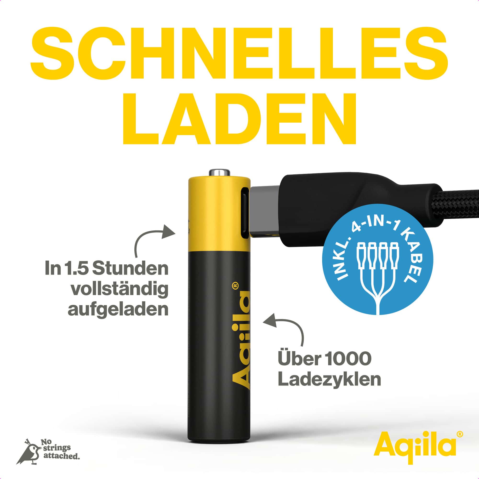 AQIILA Li-lon-Akku, AAA, USB-C, 1,5 V, 4er Pack Li-lon-Akku AQILLA, AAA, USB-C, 1,5 V, 4er Pack