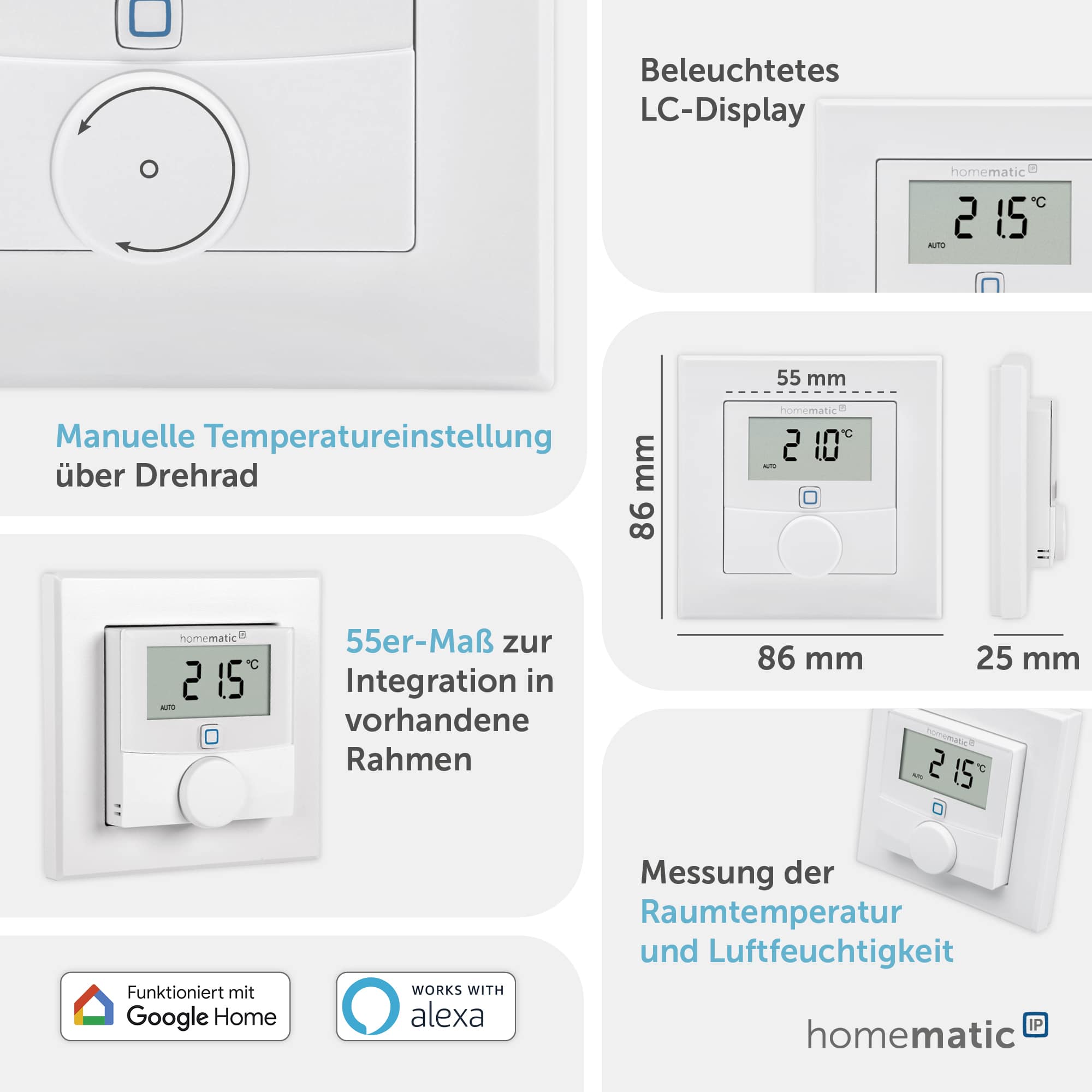 HOMEMATIC IP 156669A0, Wandthermostat mit Luftfeuchtigkeitssensor HOMEMATIC IP 156669A0, Wandthermostat mit Luftfeuchtigkeitssensor
