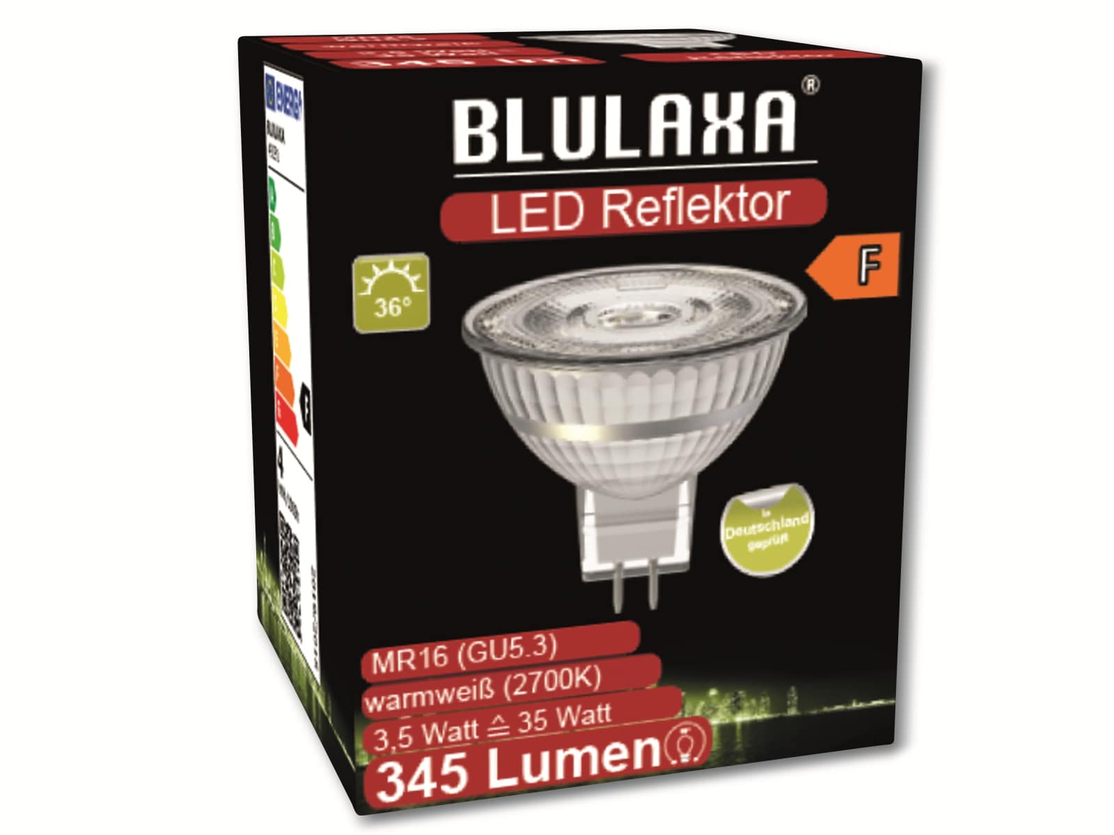 BLULAXA LED-SMD-Lampe, MR16, GU5.3, EEK: F, 3,5 W, 345 lm, 2700 K BLULAXA LED-SMD-Lampe, MR16, GU5.3, EEK: F, 3,5 W, 345 lm, 2700 K