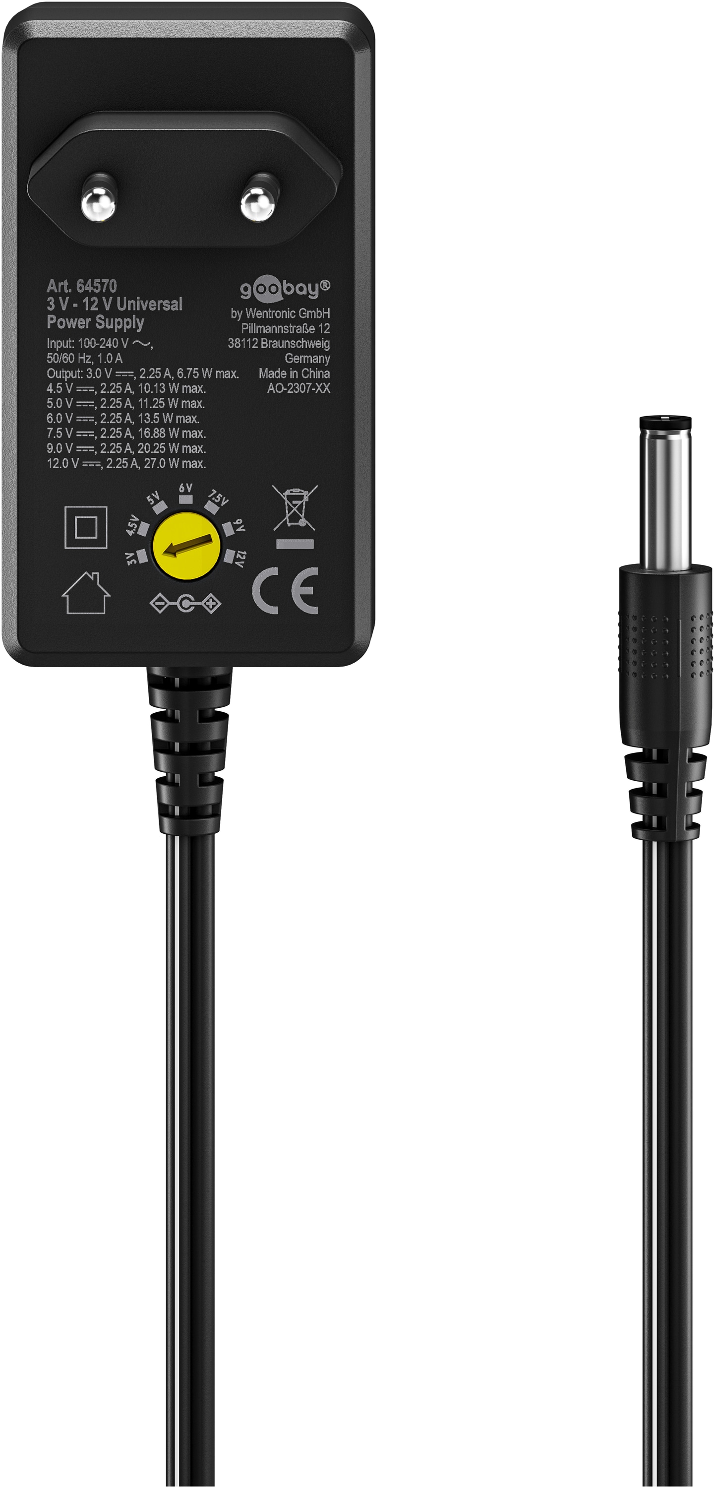 GOOBAY Universal-Netzteil 64570, 3...12 V-/27 W, 11-Adapter, inkl. USB-Adapter GOOBAY Universal-Netzteil 64570, 3...12 V-/27 W, 11-Adapter, inkl. USB-Adapter