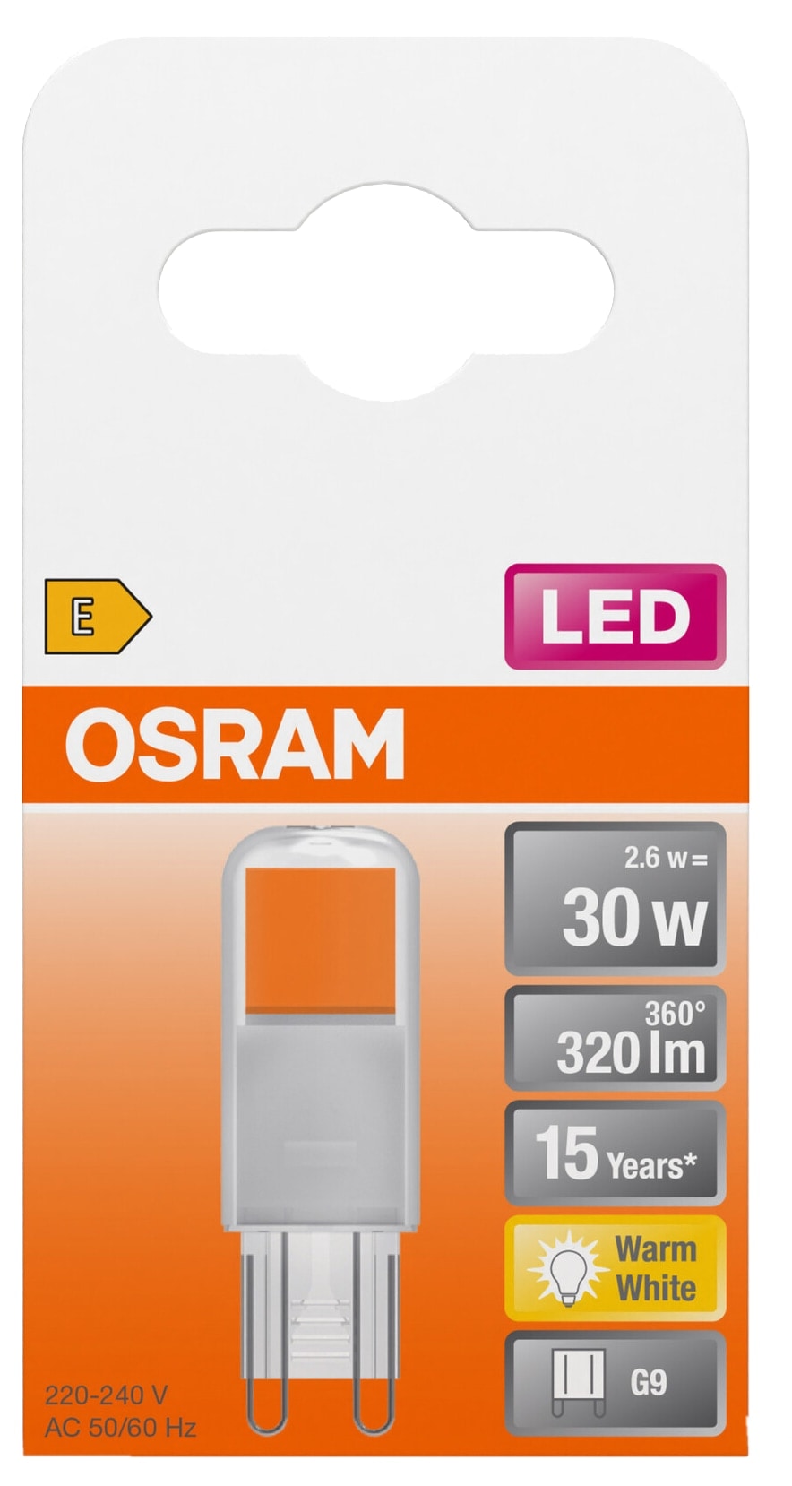 OSRAM LED-Stiftsockellampe PIN30, G9, EEK: E, 2,6W, 320lm, 2700K OSRAM LED-Stiftsockellampe PIN30, G9, EEK: E, 2,6W, 320lm, 2700K