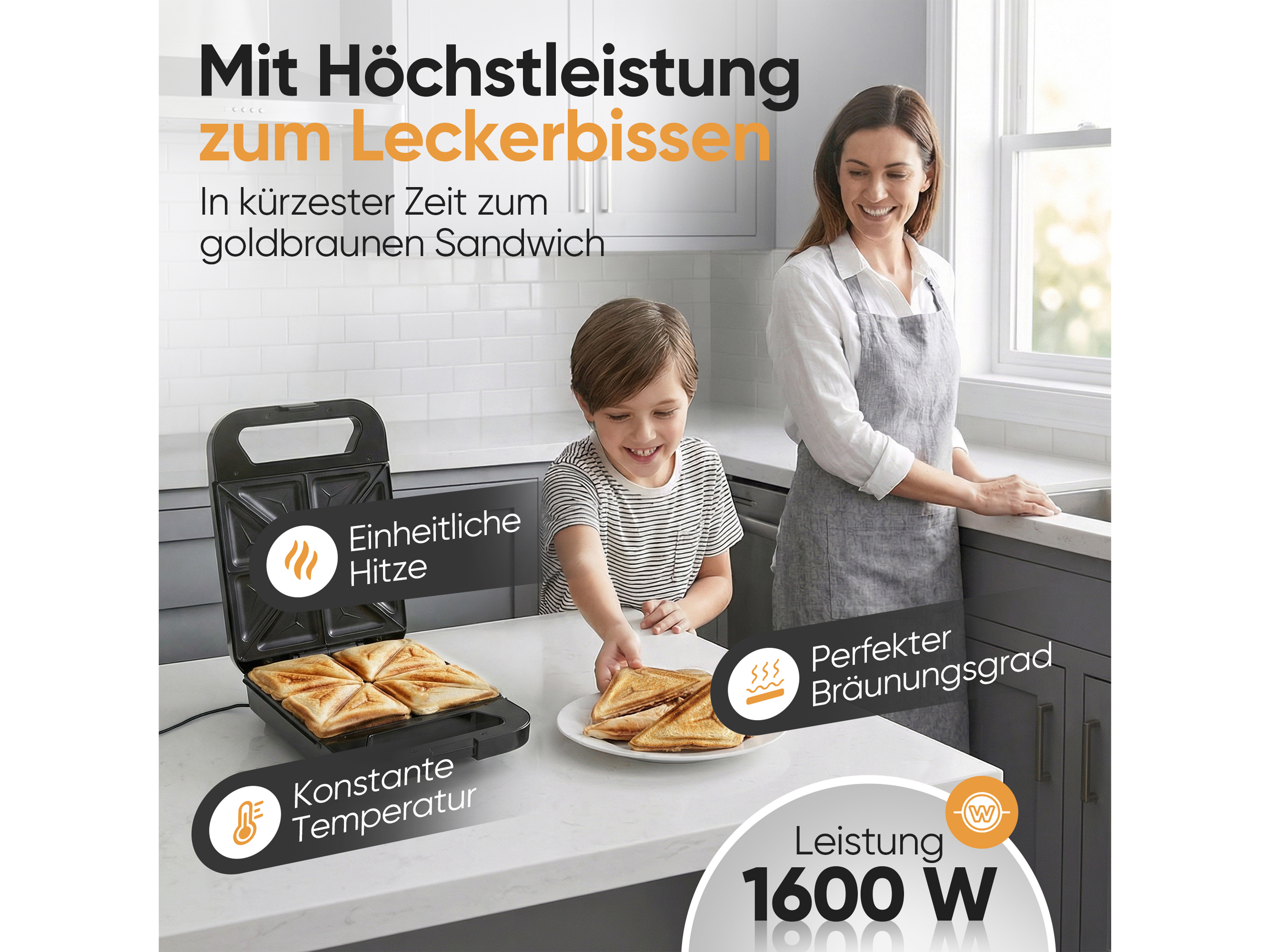 PROFICOOK Sandwichmaker PC-ST 1329, 4 Sandwiches, antihaftbeschichtet, 1600W PROFICOOK Sandwichmaker PC-ST 1329, 4 Sandwiches, antihaftbeschichtet, 1600W